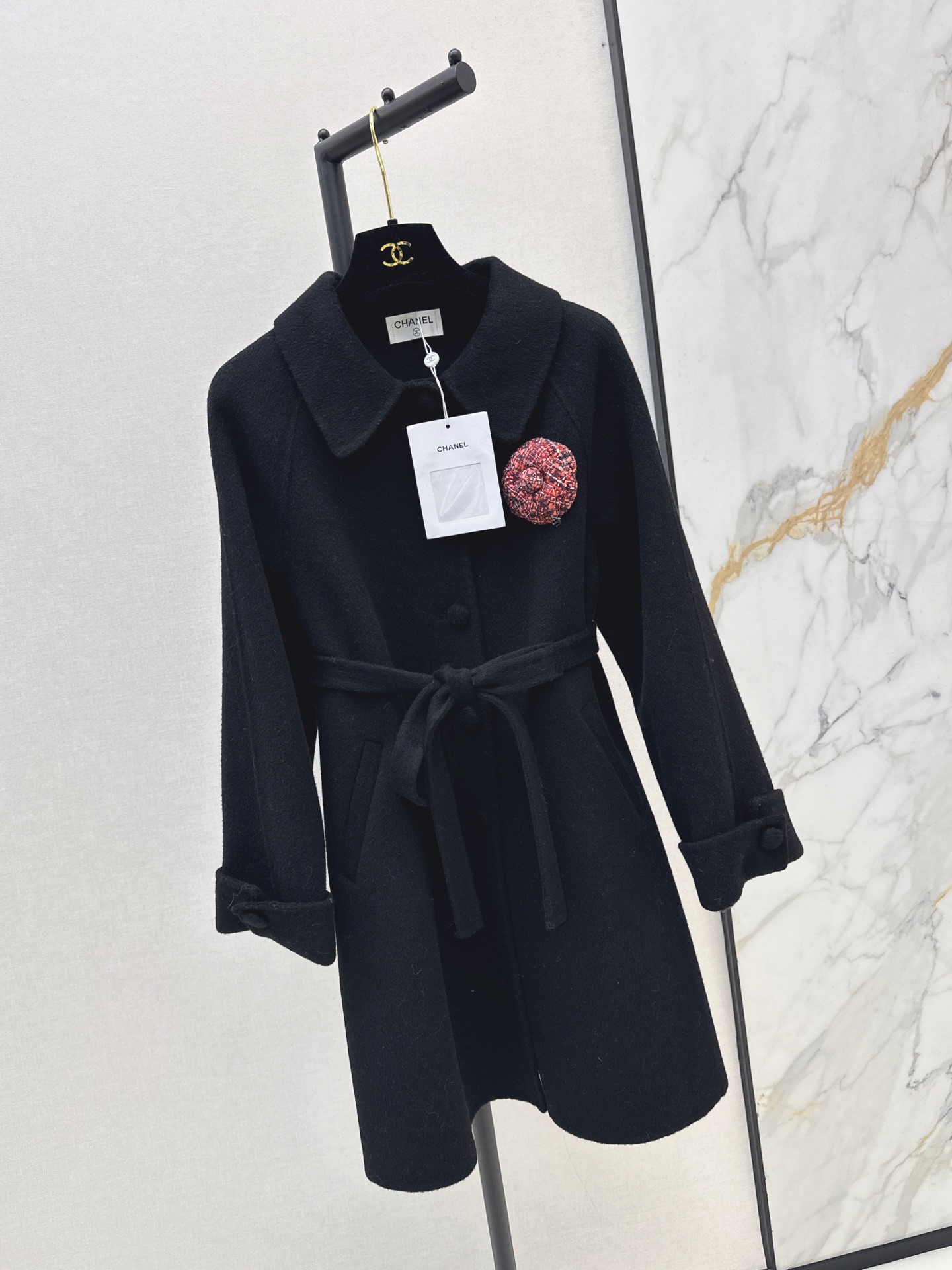 Chan 26fw 3d floarl belted overcoats