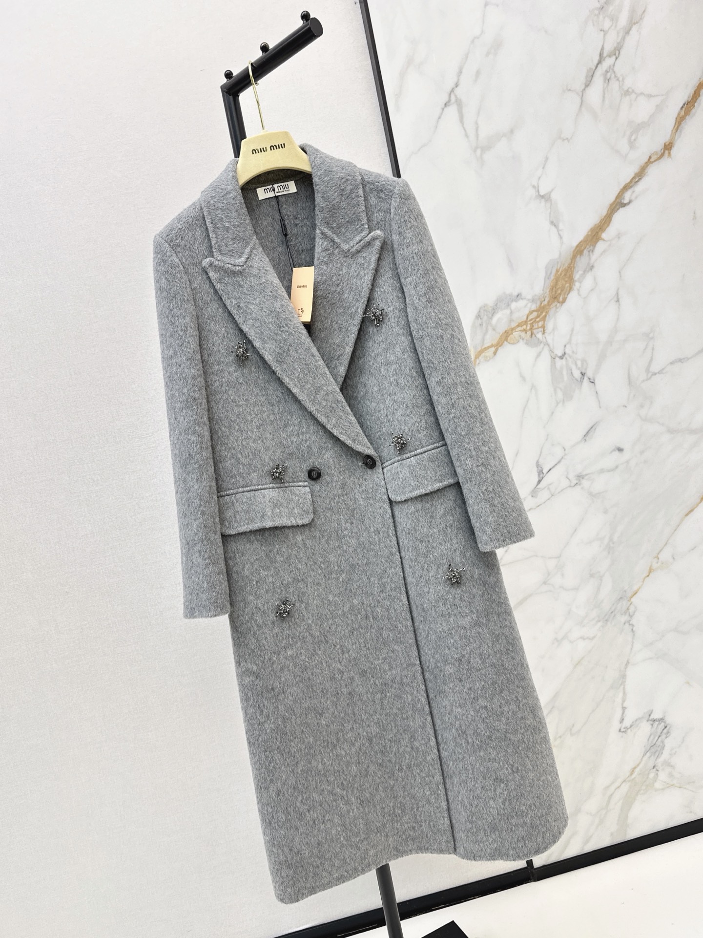 Miu 26fw rhinestone woolen overcoast