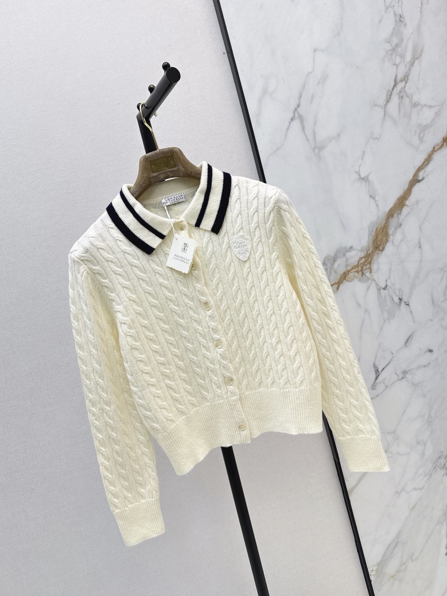 Brun 26fw cable polo knit cardigan