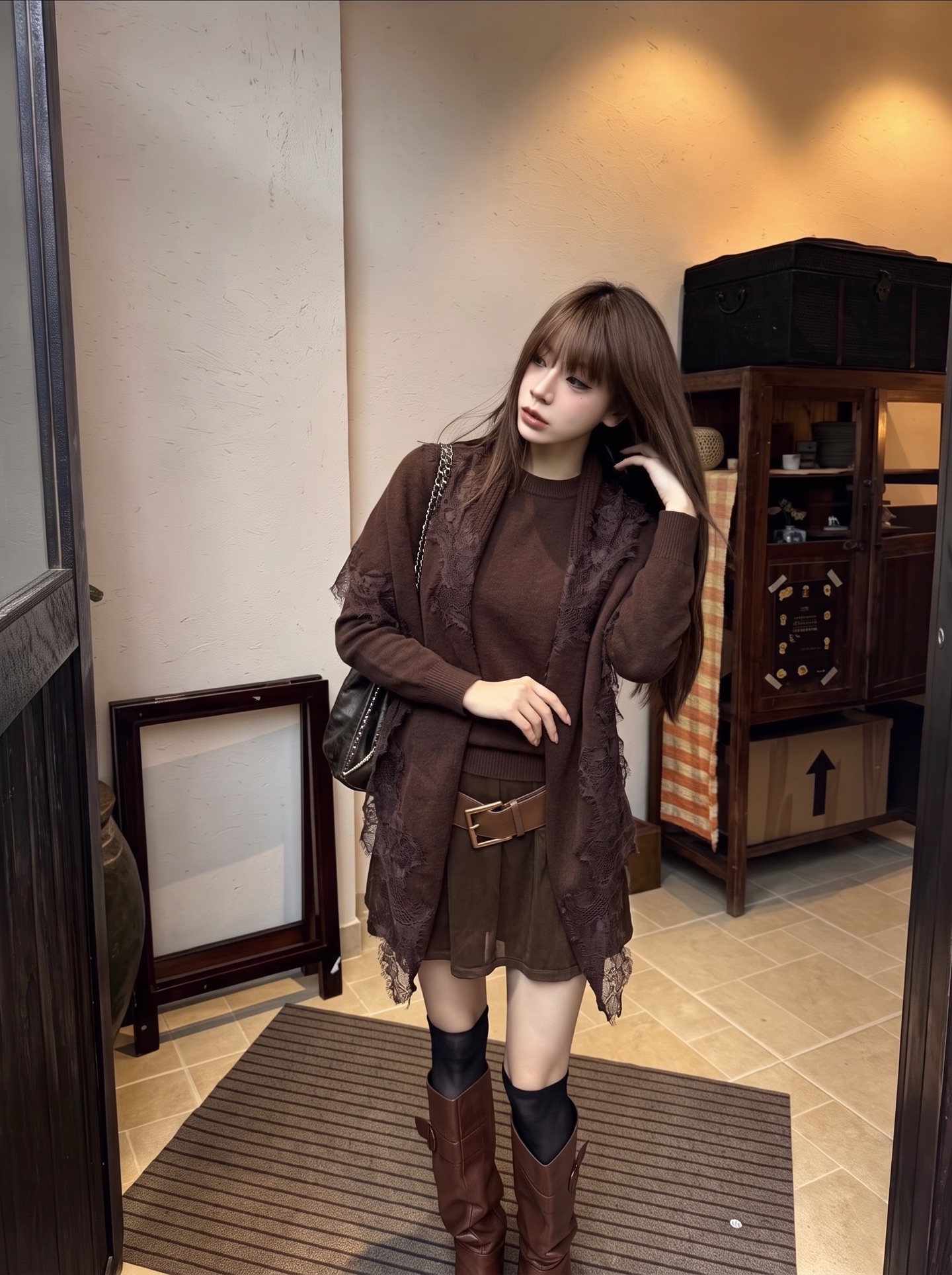 ES 26fw knit lace cape sweater sets