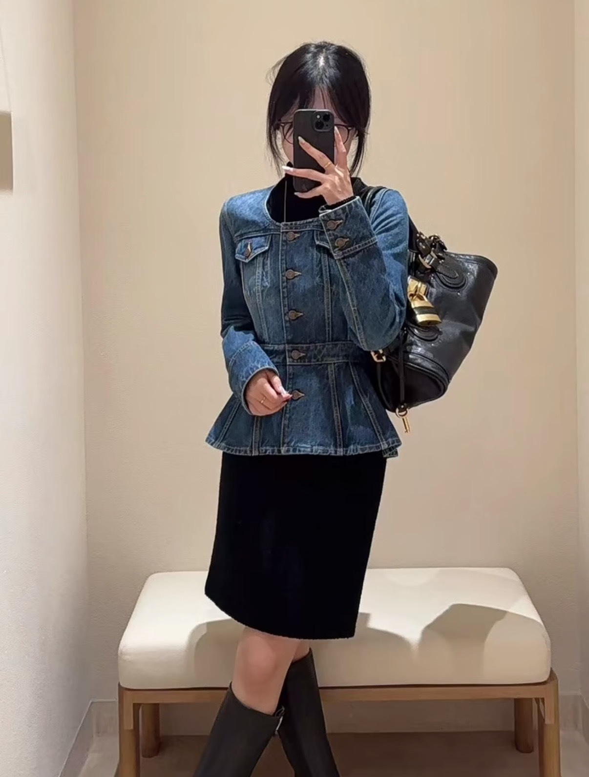 Chol 26fw ruffle denim jacket