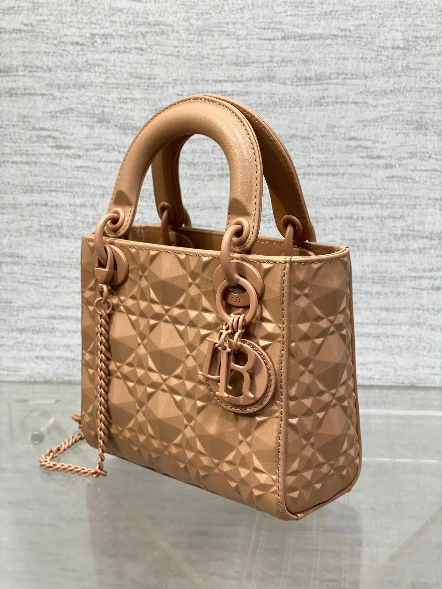 DO Mini Lady Bag  Matte Pink Diamond Pattern Calfskin