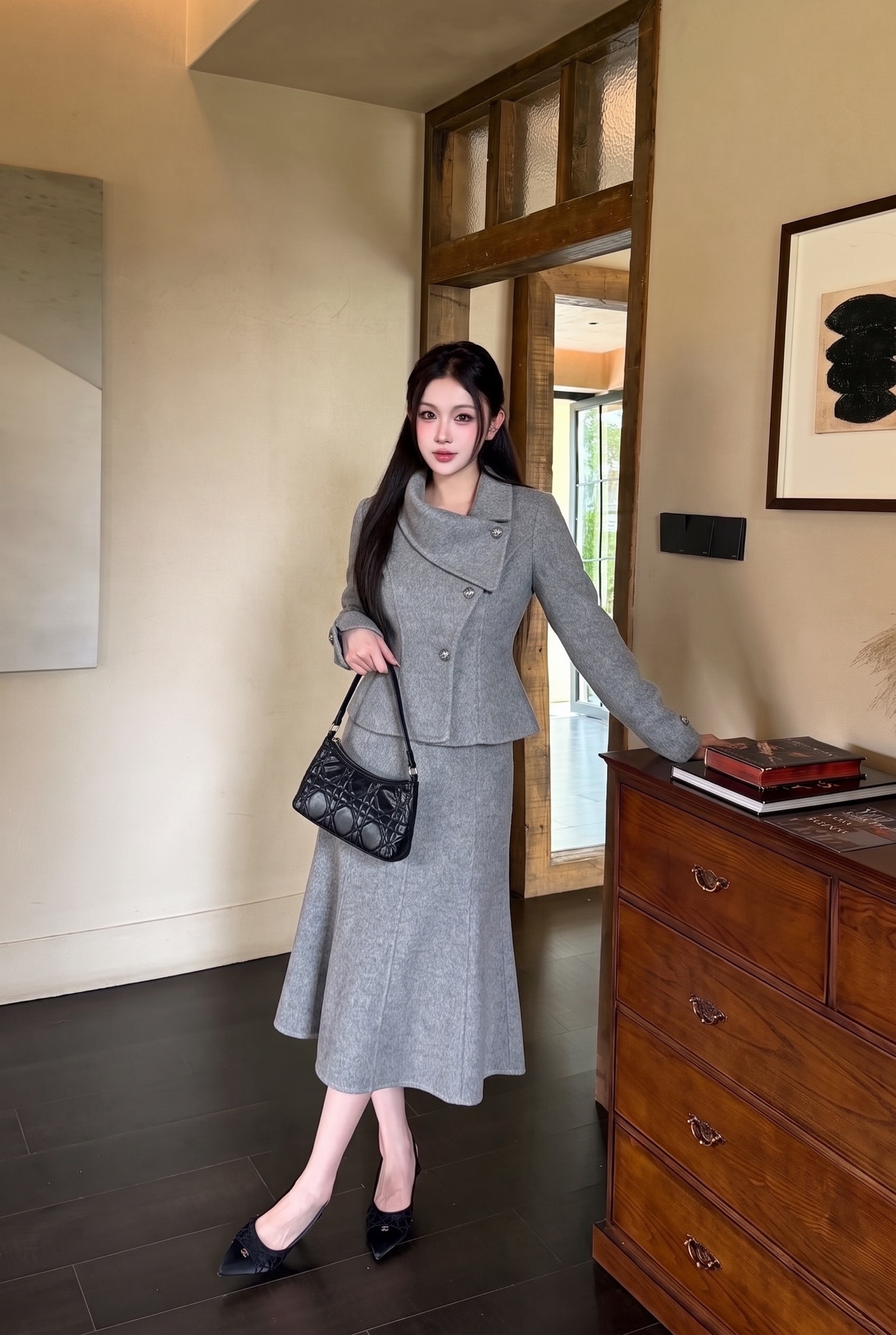 Miu 26fw woolen cropped jacket mermaid skirt sets