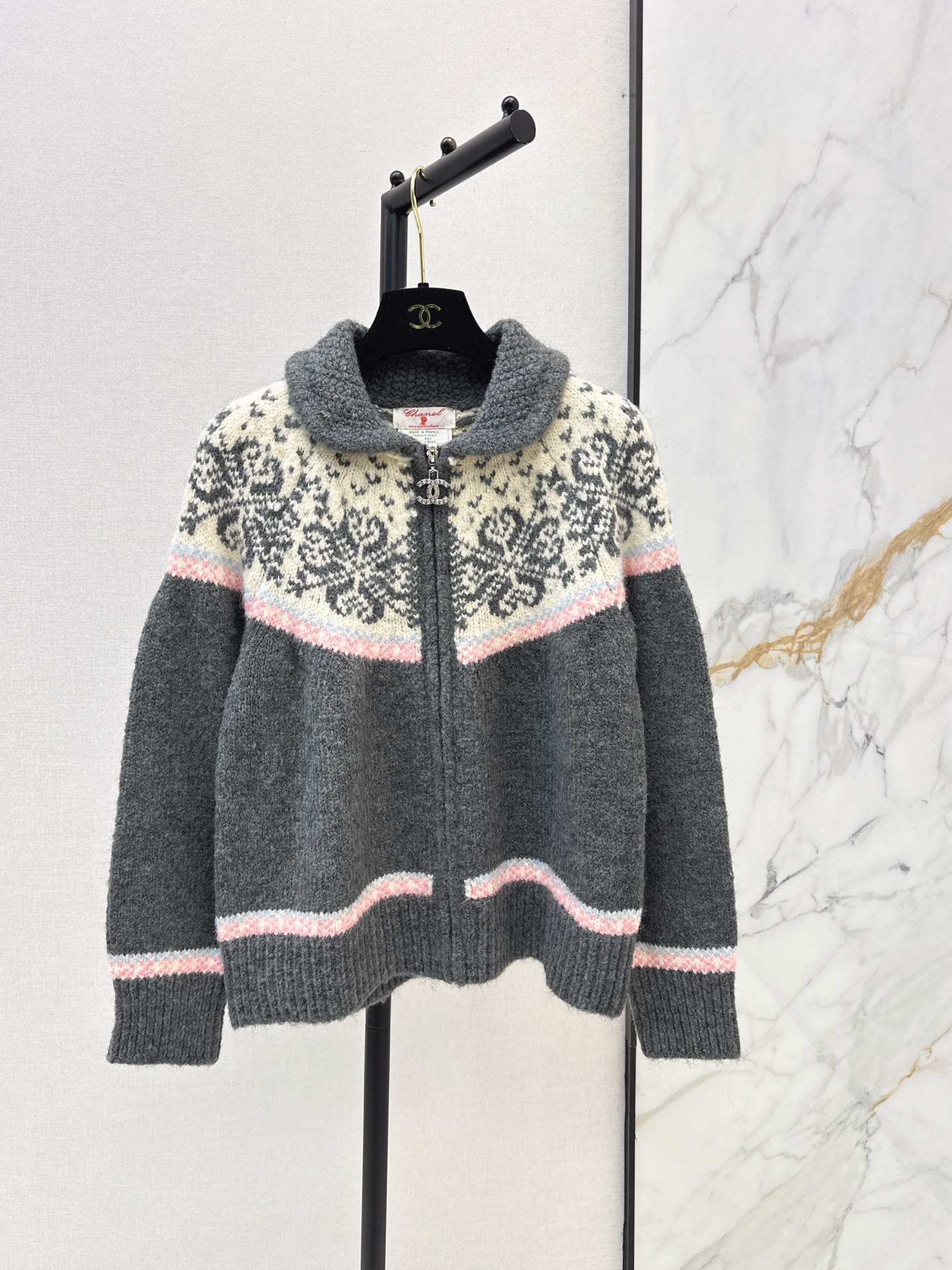 Chan 26fw fair is了zipper knit cardigan