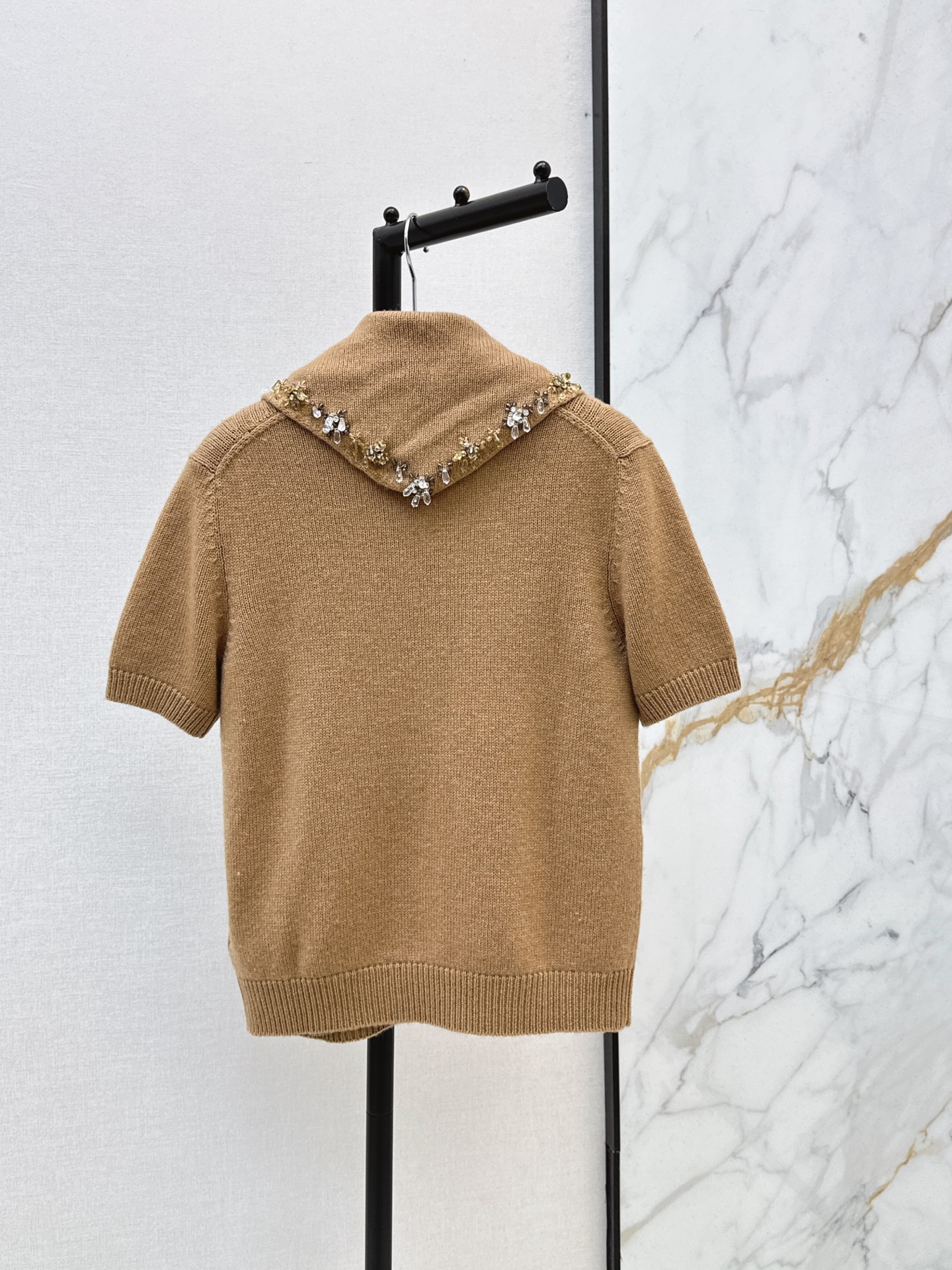 Pra 26fw beading shawl knit sweater