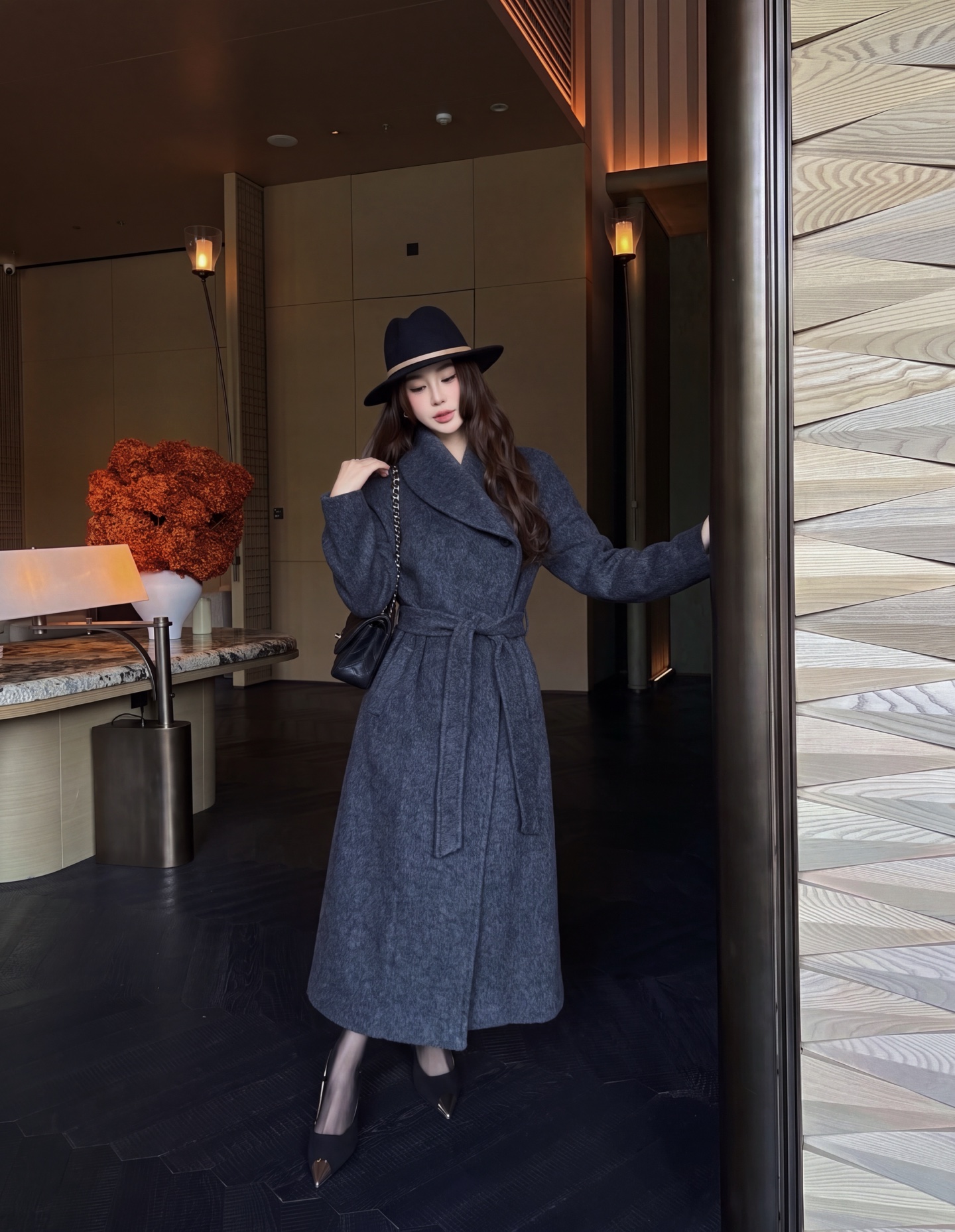 Max 26fw woolen belted overcoats