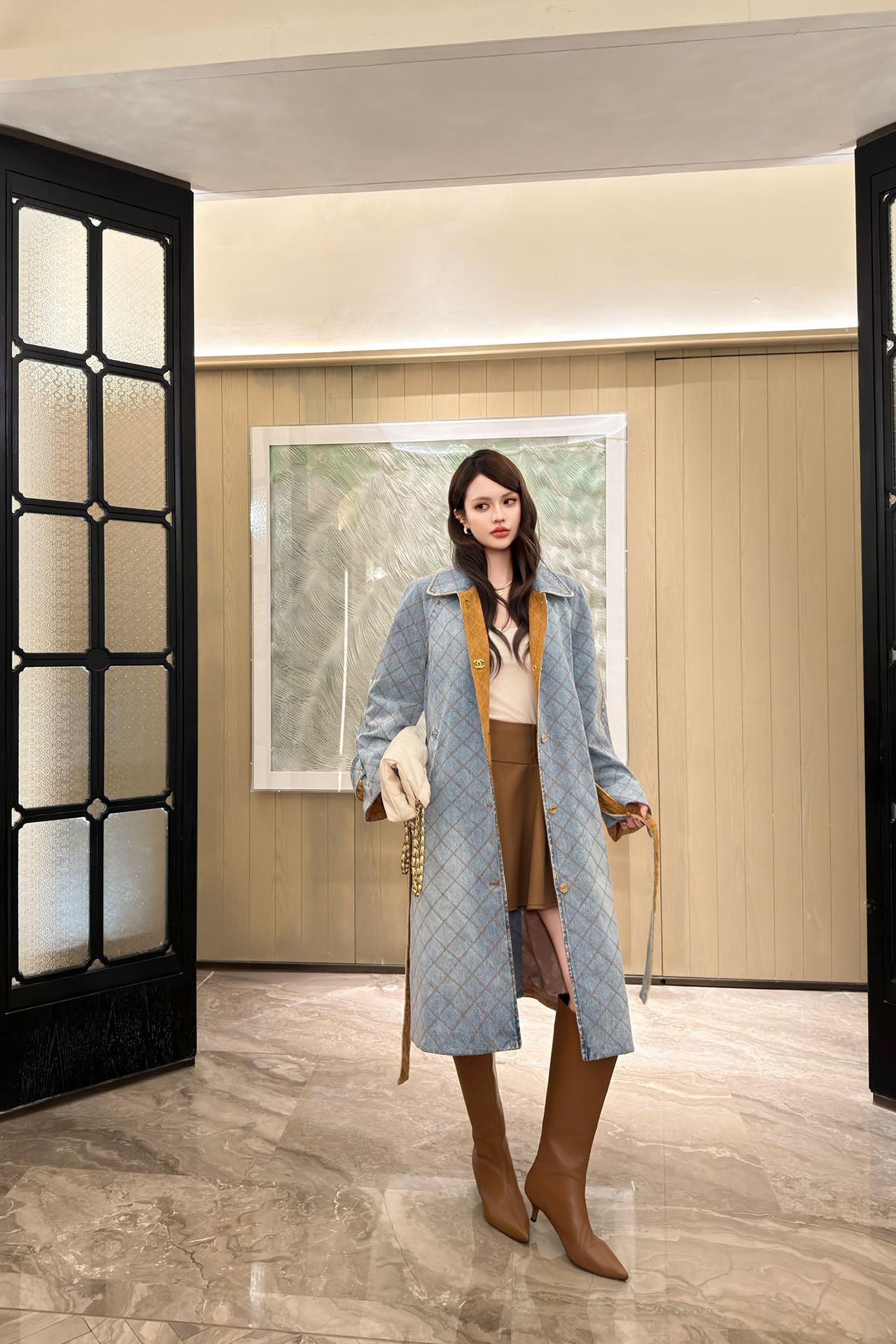 Chan 26fw belted denim trench coats