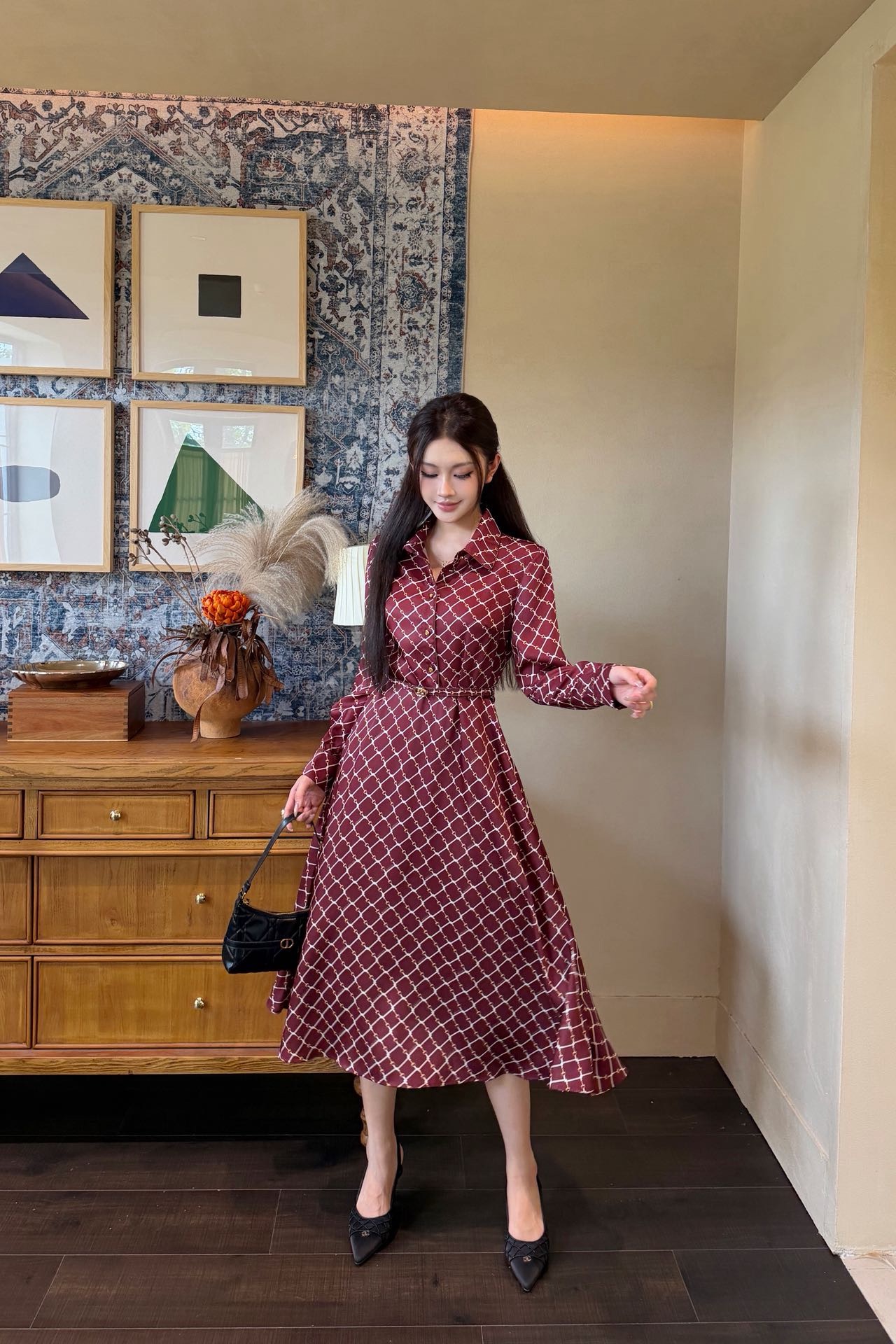 Guc 26fw check print shirt dress