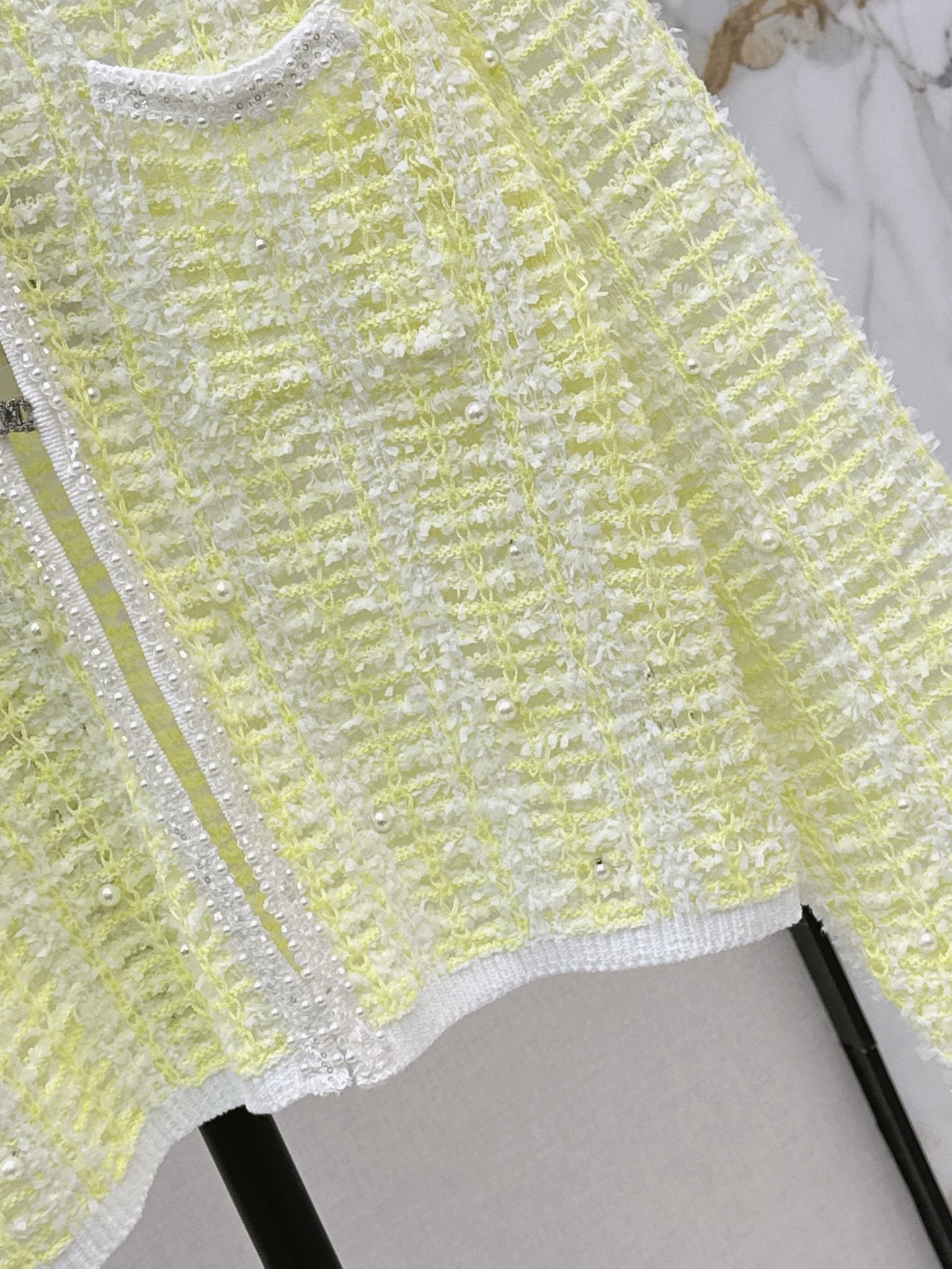 Chan 26fw beading hollow knit cardigan