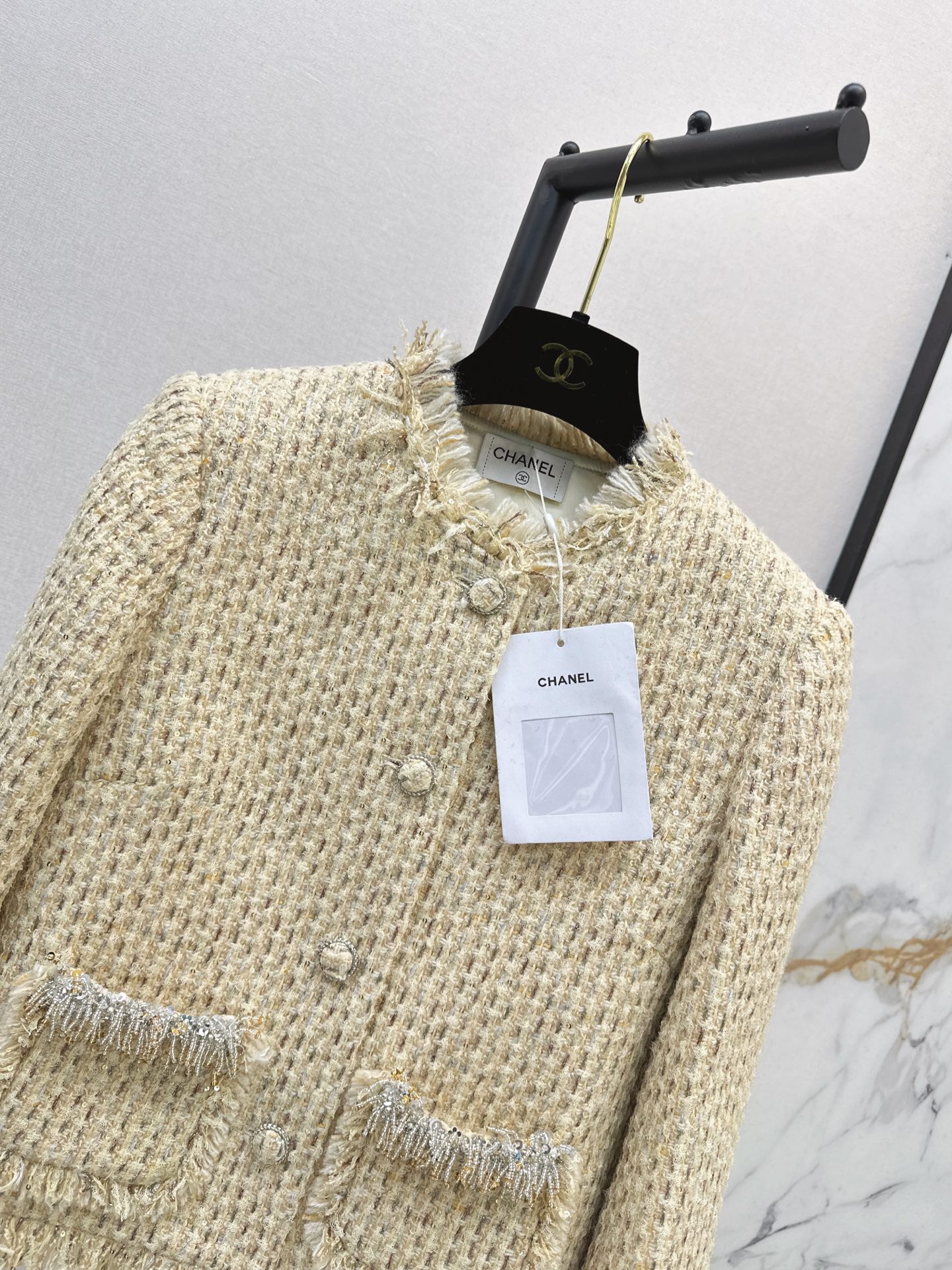 Chan 26fw fringe tweed jacket