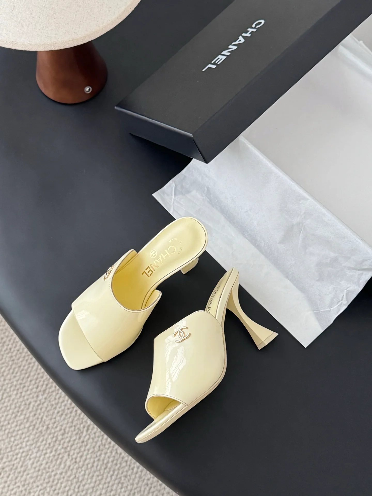 Chan 25fw high heeled slides sandals