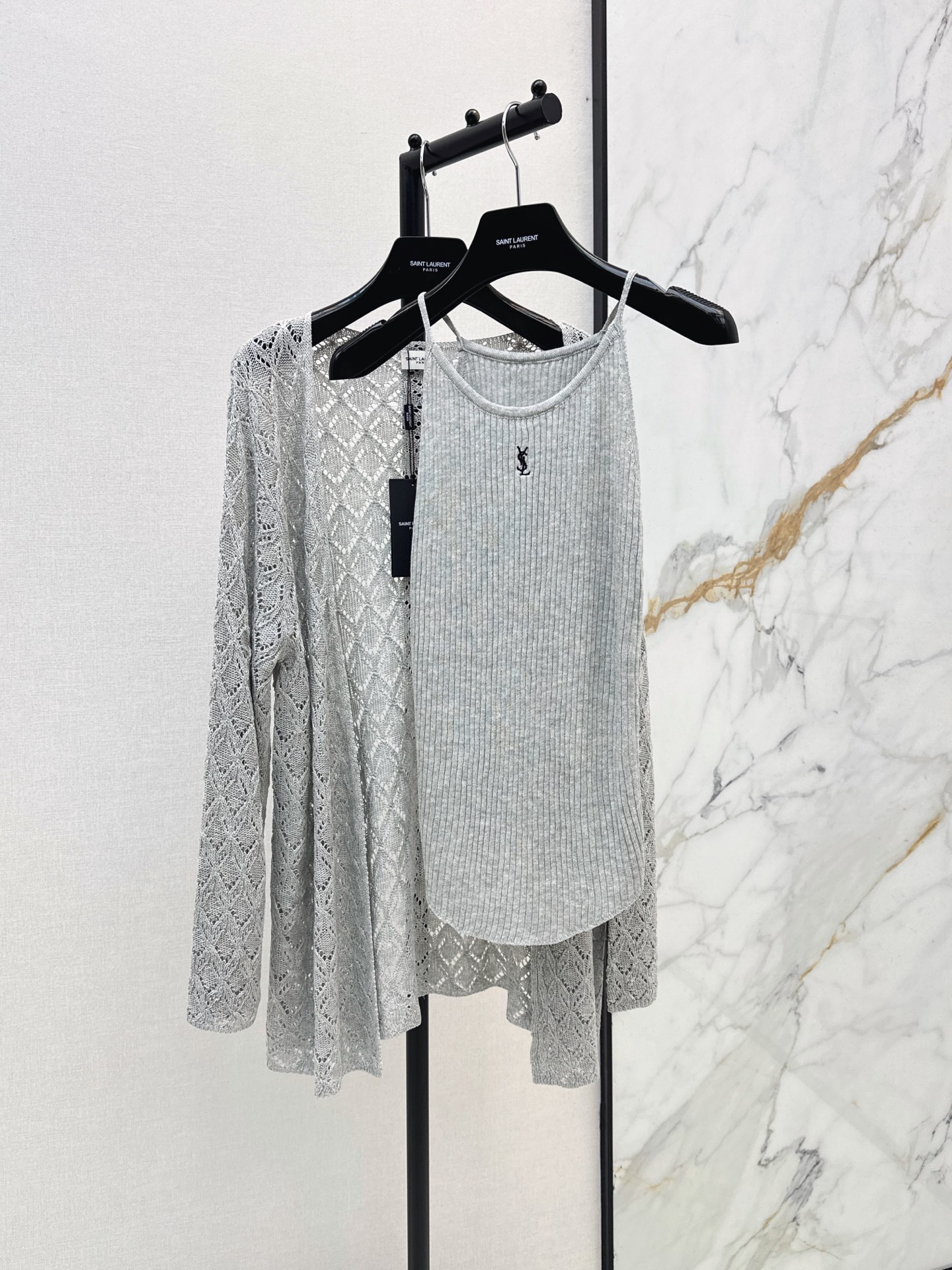 Sain 26fw hollow knit cardigan vest sets