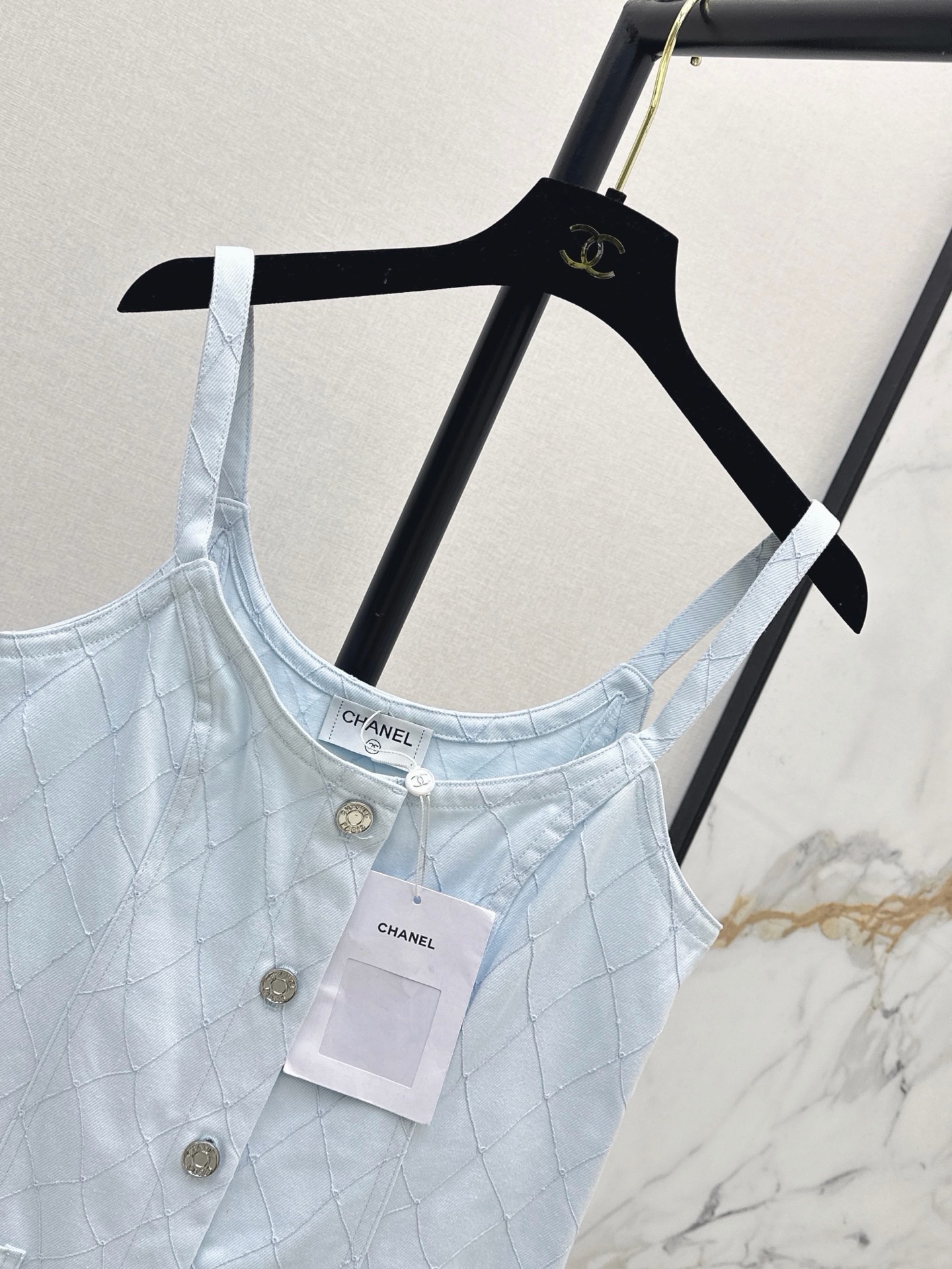 Chan 26ss denim embroidery slip dress
