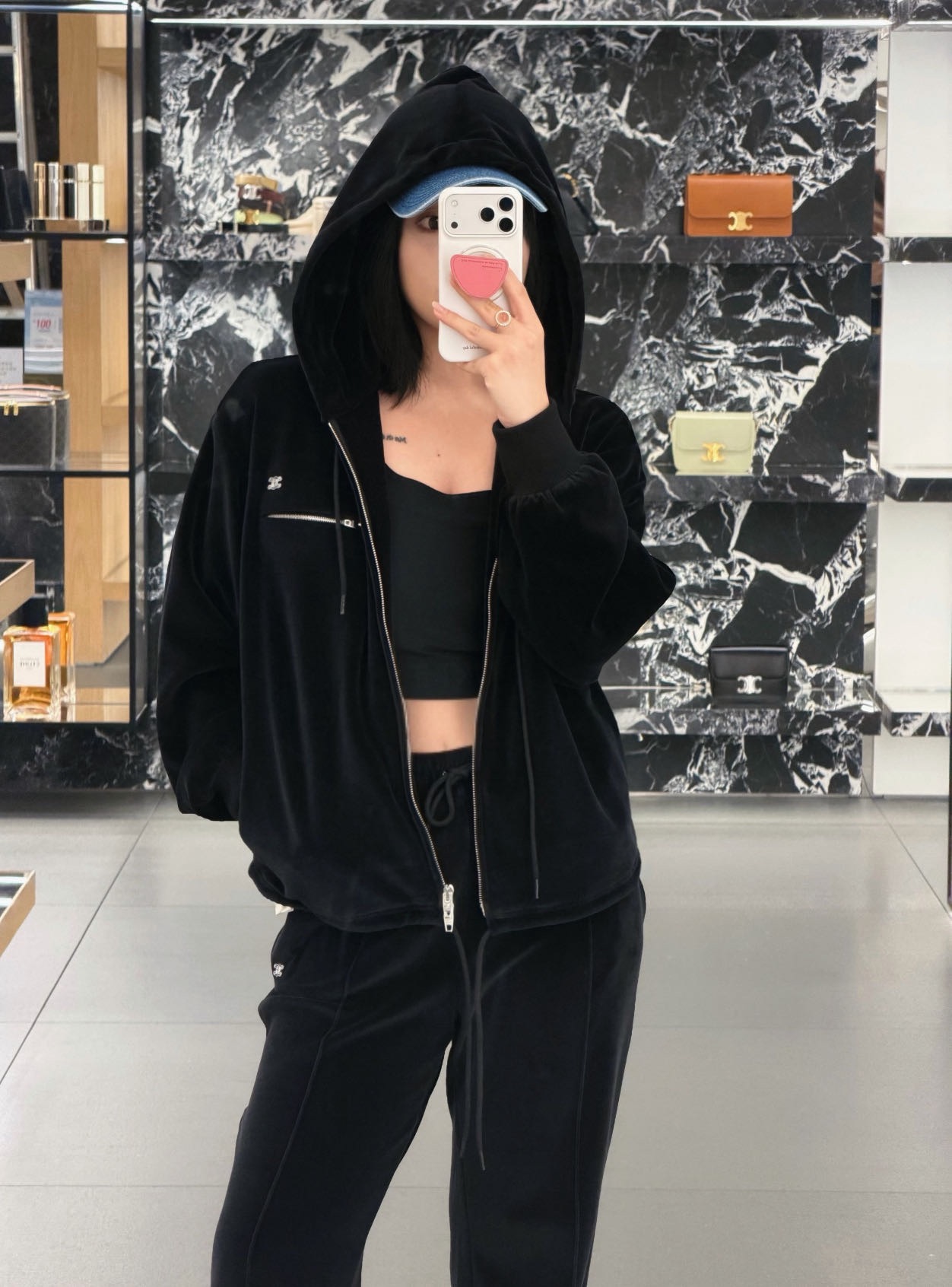 Celi 26fw velvet hooded jacket pants sets
