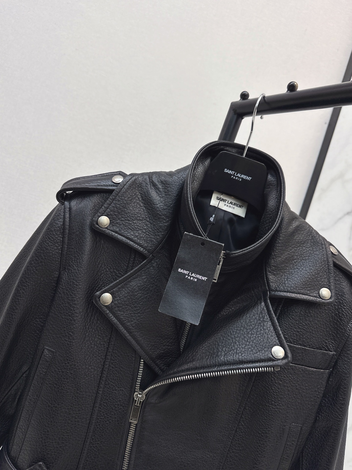 Sain 26fw cropped moto leather jacket