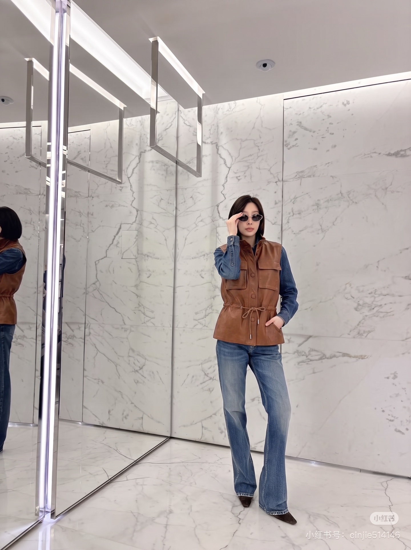 Sain 26fw leather vest jacket
