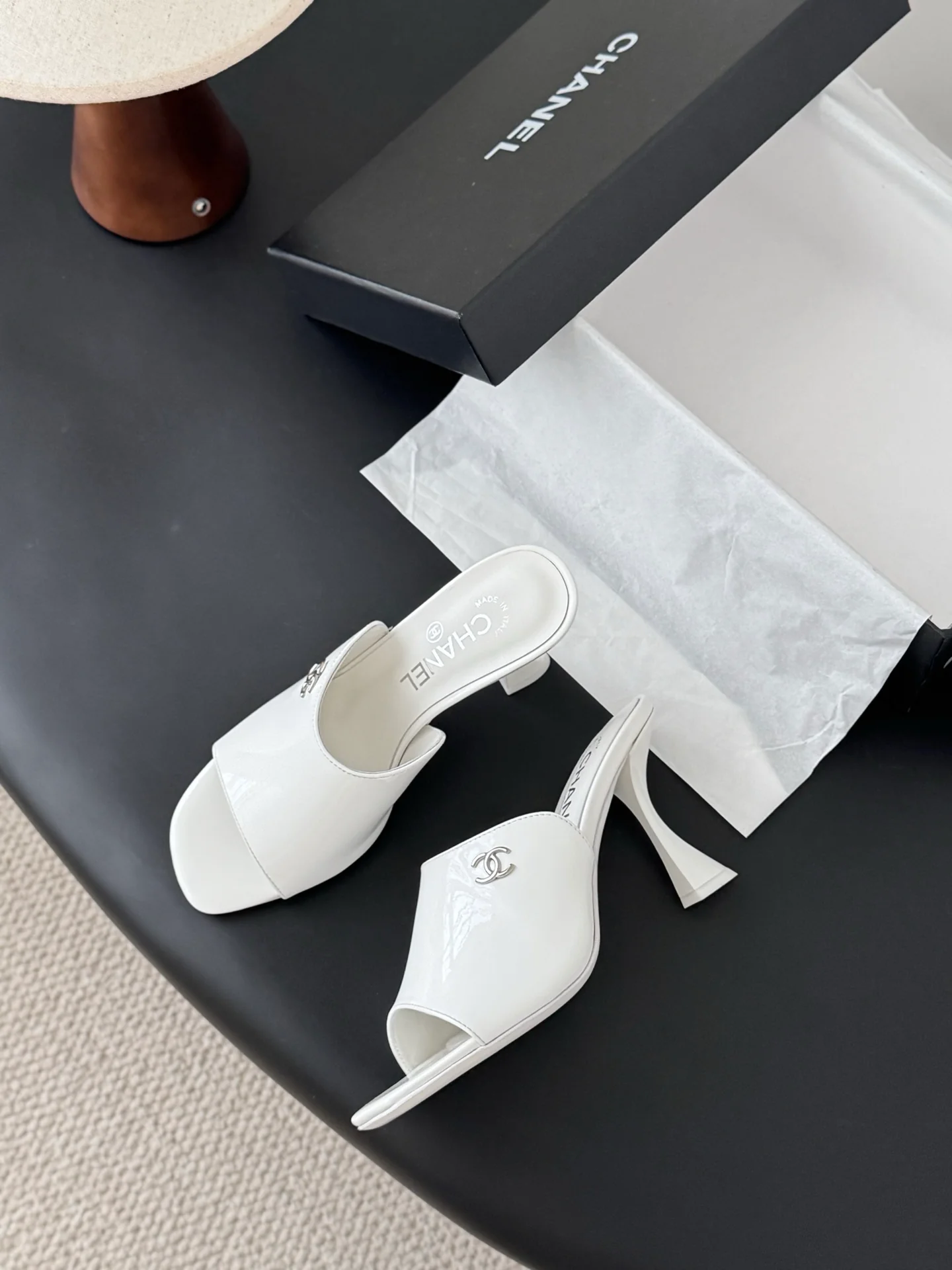 Chan 25fw high heeled slides sandals