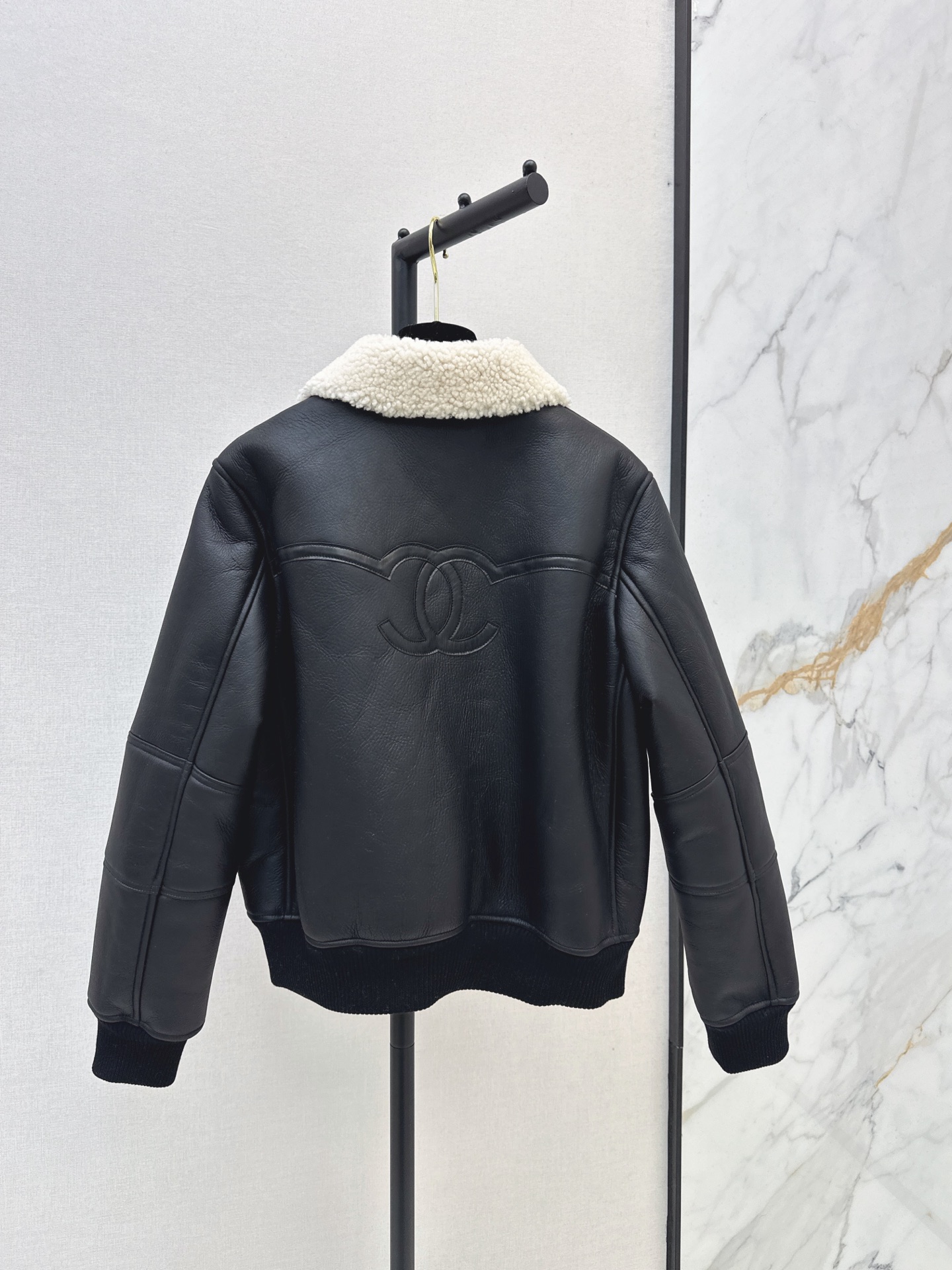 Chan 26fw leather look bomber jacket