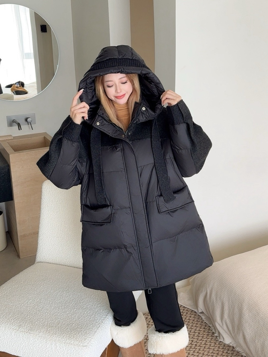 Max 26fw knit contract hooded down jacket