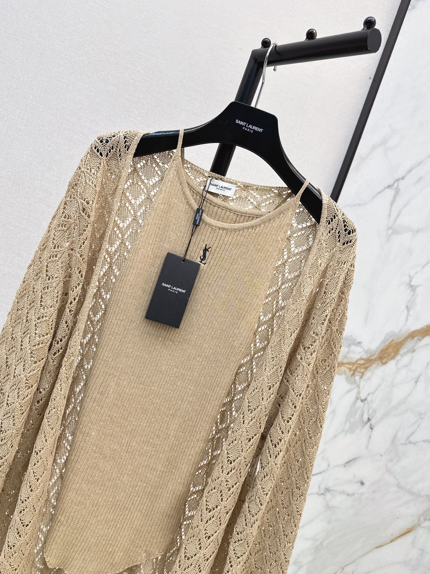 Sain 26fw hollow knit cardigan vest sets