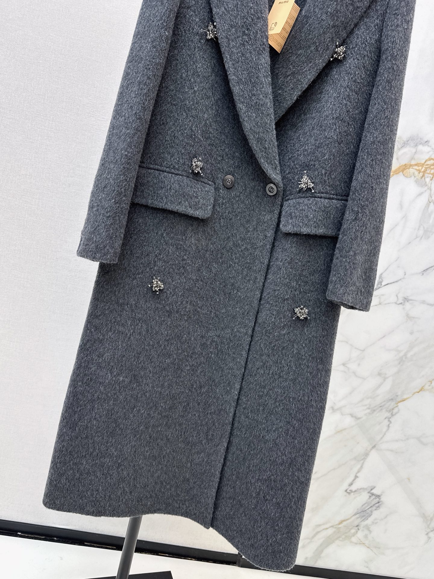 Miu 26fw rhinestone woolen overcoast