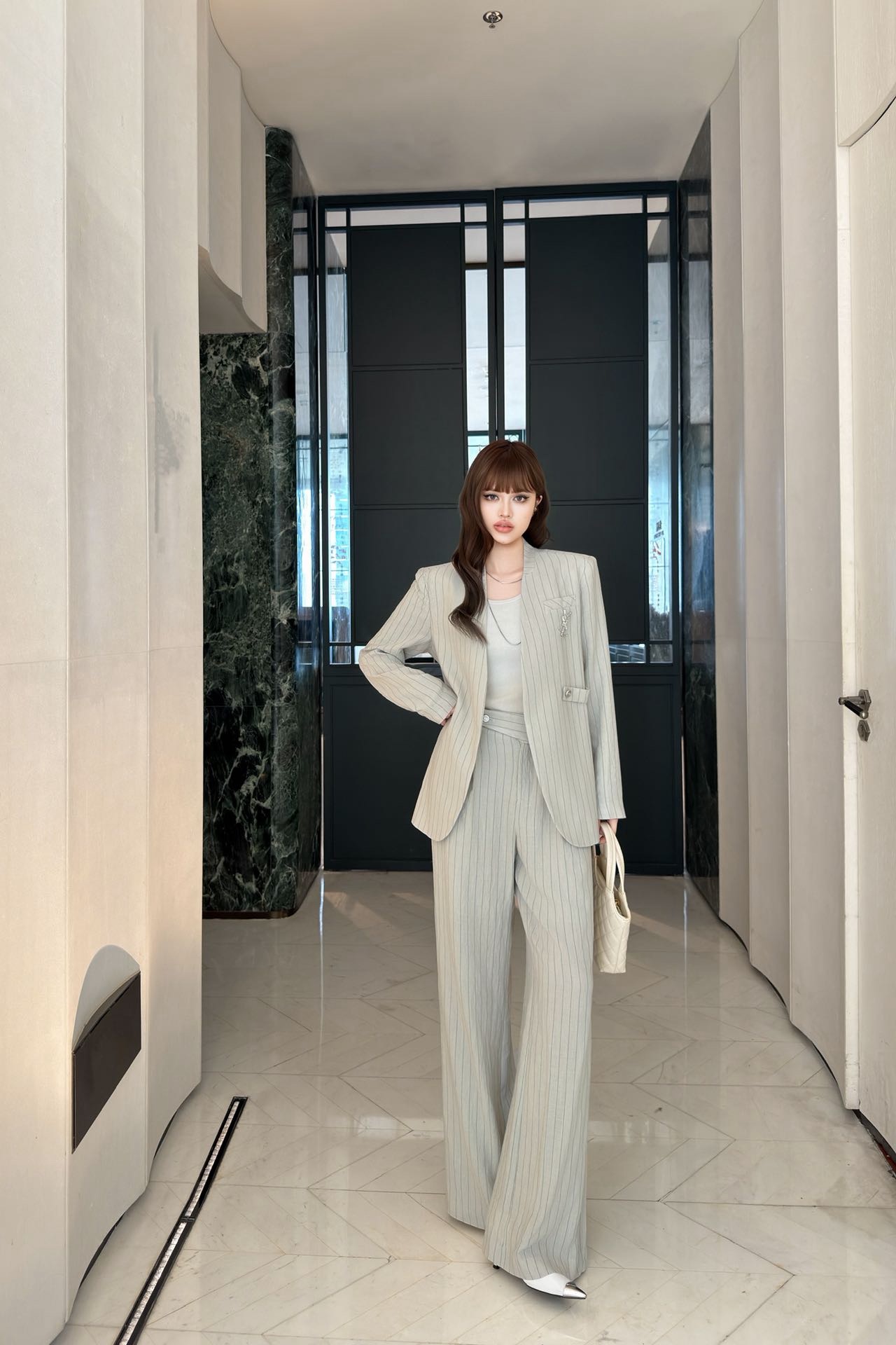 Sain 26fw v-neck blazer wide-leg pants sets