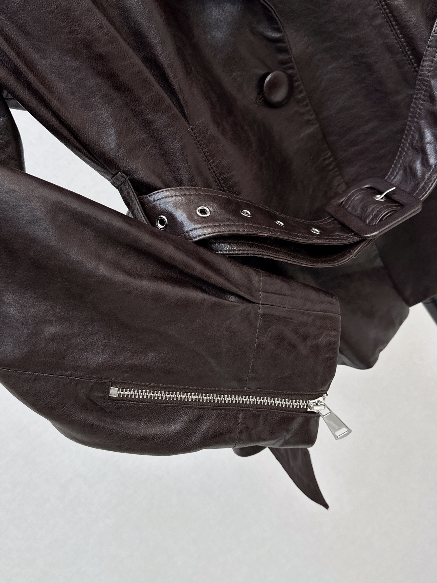 Sain 26fw belted leather jacket