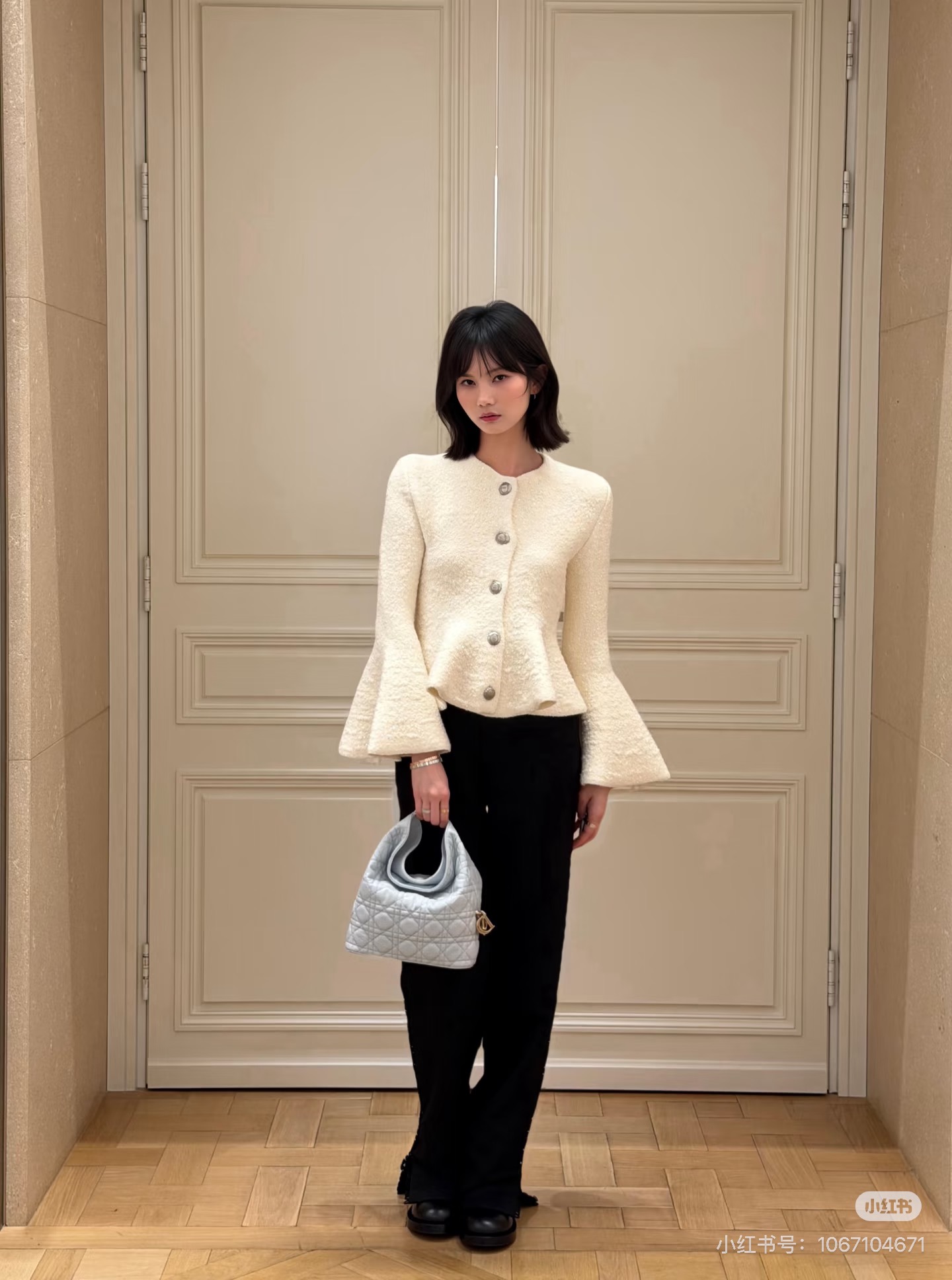 CD 26fw iridescent sequin bell-sleeve peplum knit jacket