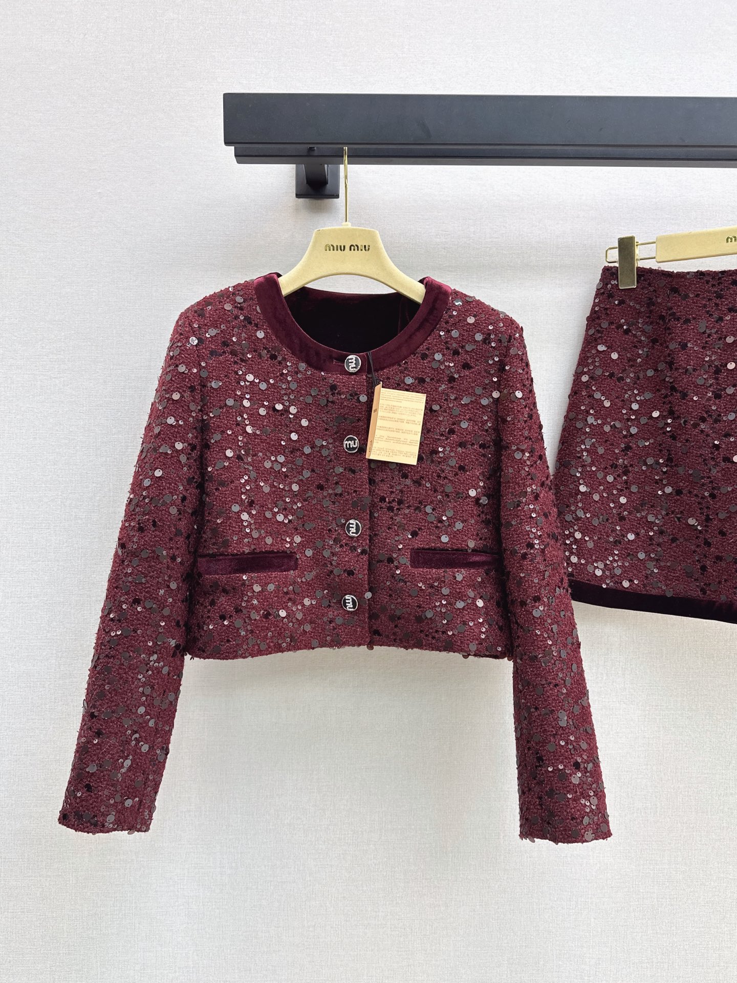 Chan 26fw tweed woven jacket A-line skirt sets