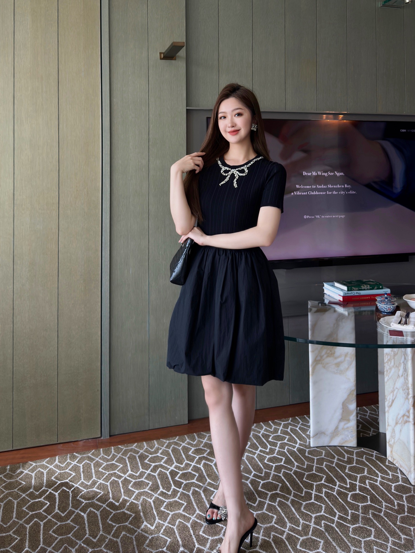 Valen 26ss beading knit contract dress