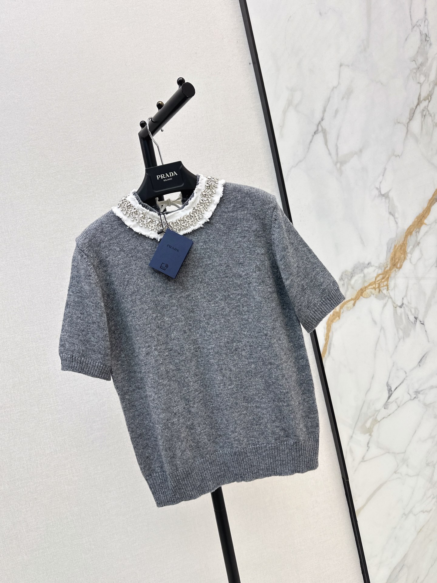 Pra 26fw rhinestone knit top