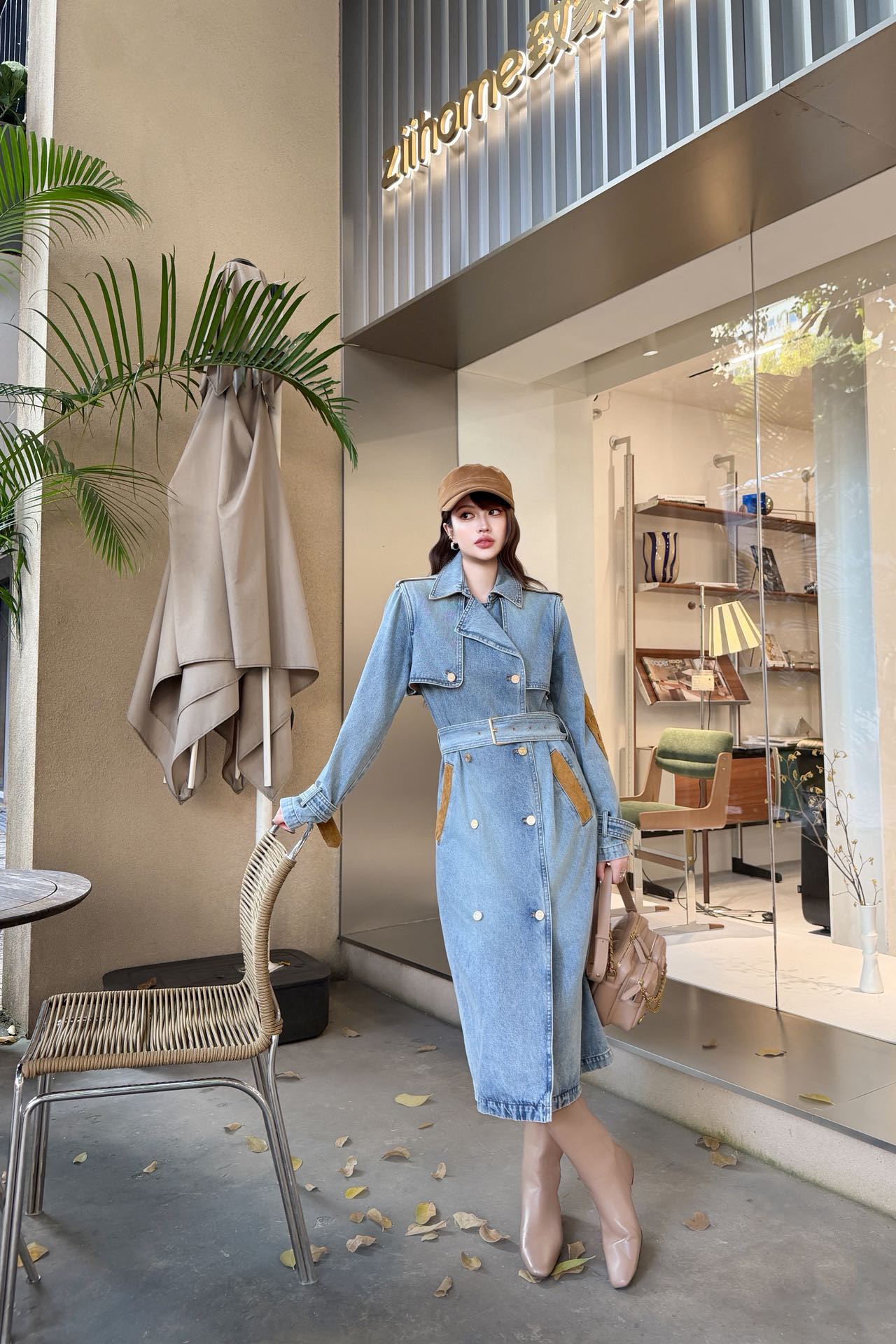 Chan 26fw suede fleece denim trench coats