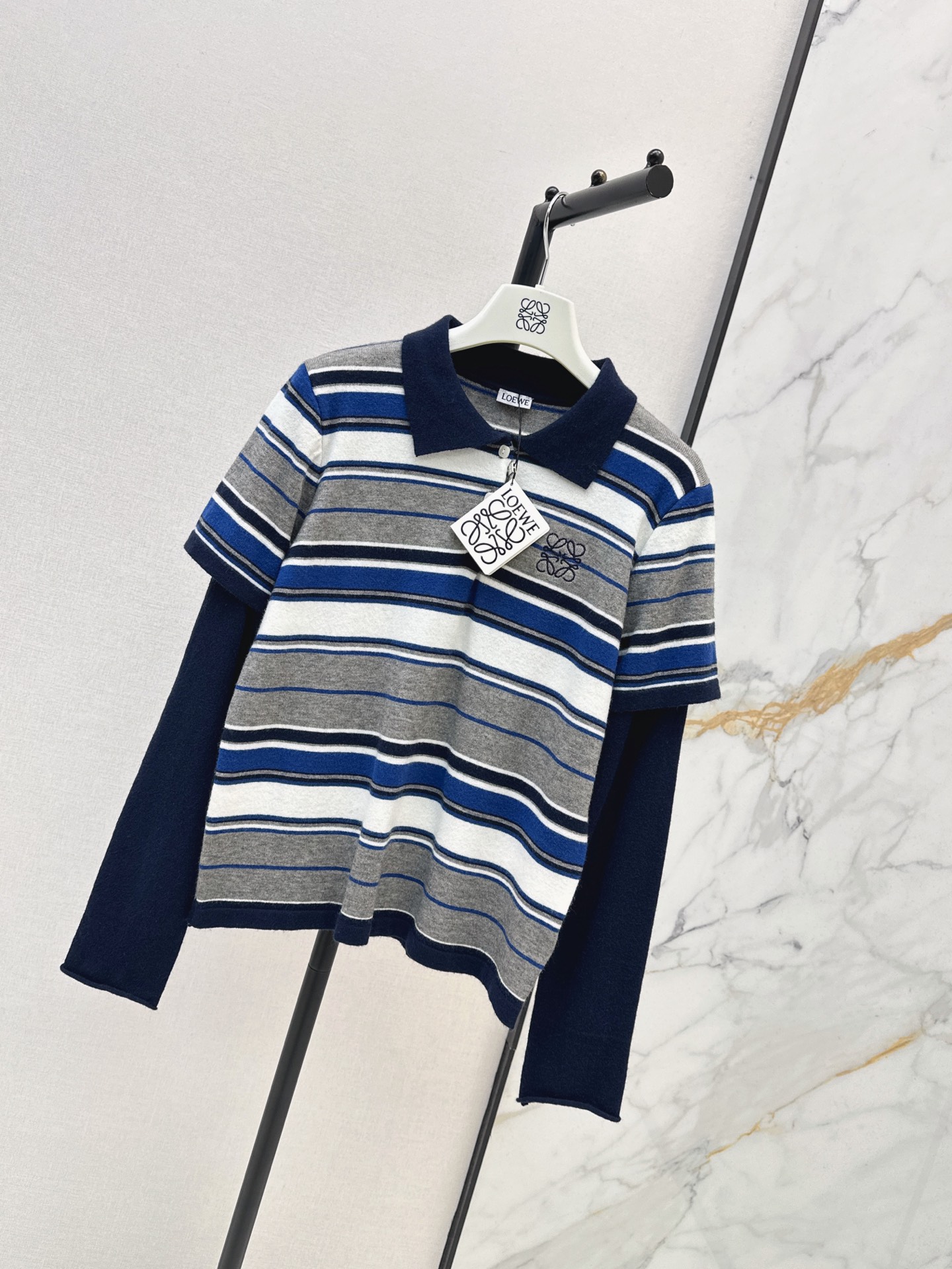 Loe 26fw 2in1 stripe polo knitwear