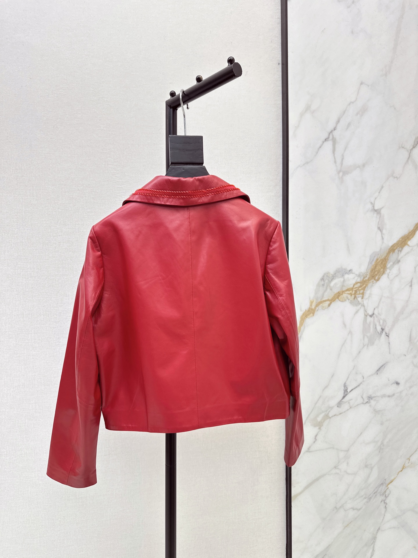 Her 26fw embroidery cropped leather jacket