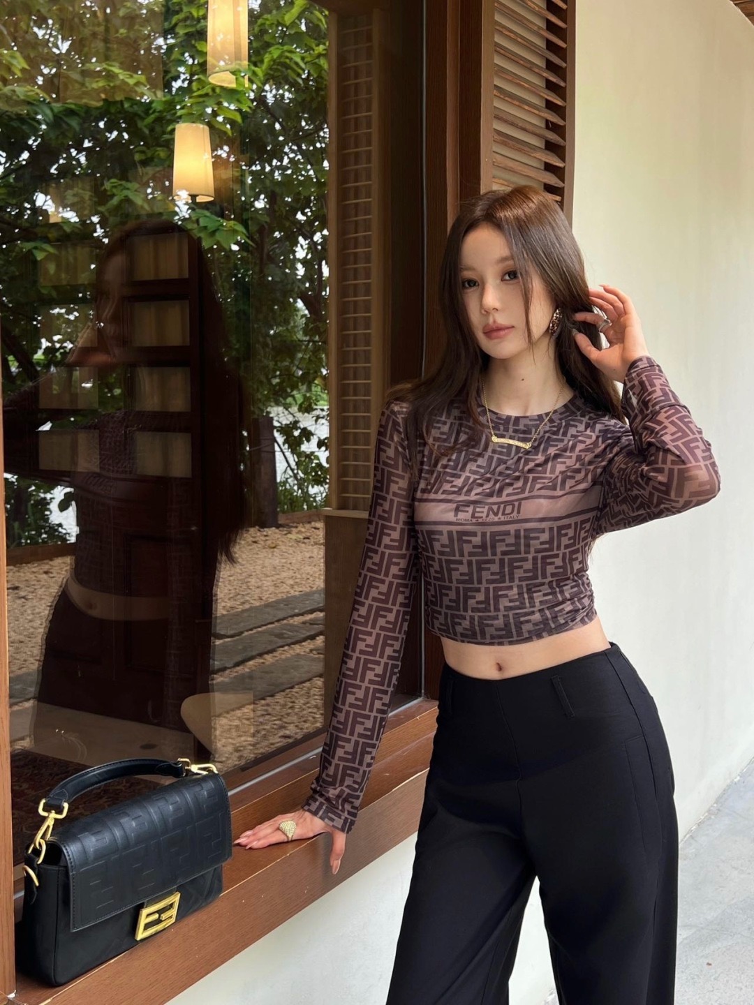 Fen 26fw print mesh basic tee