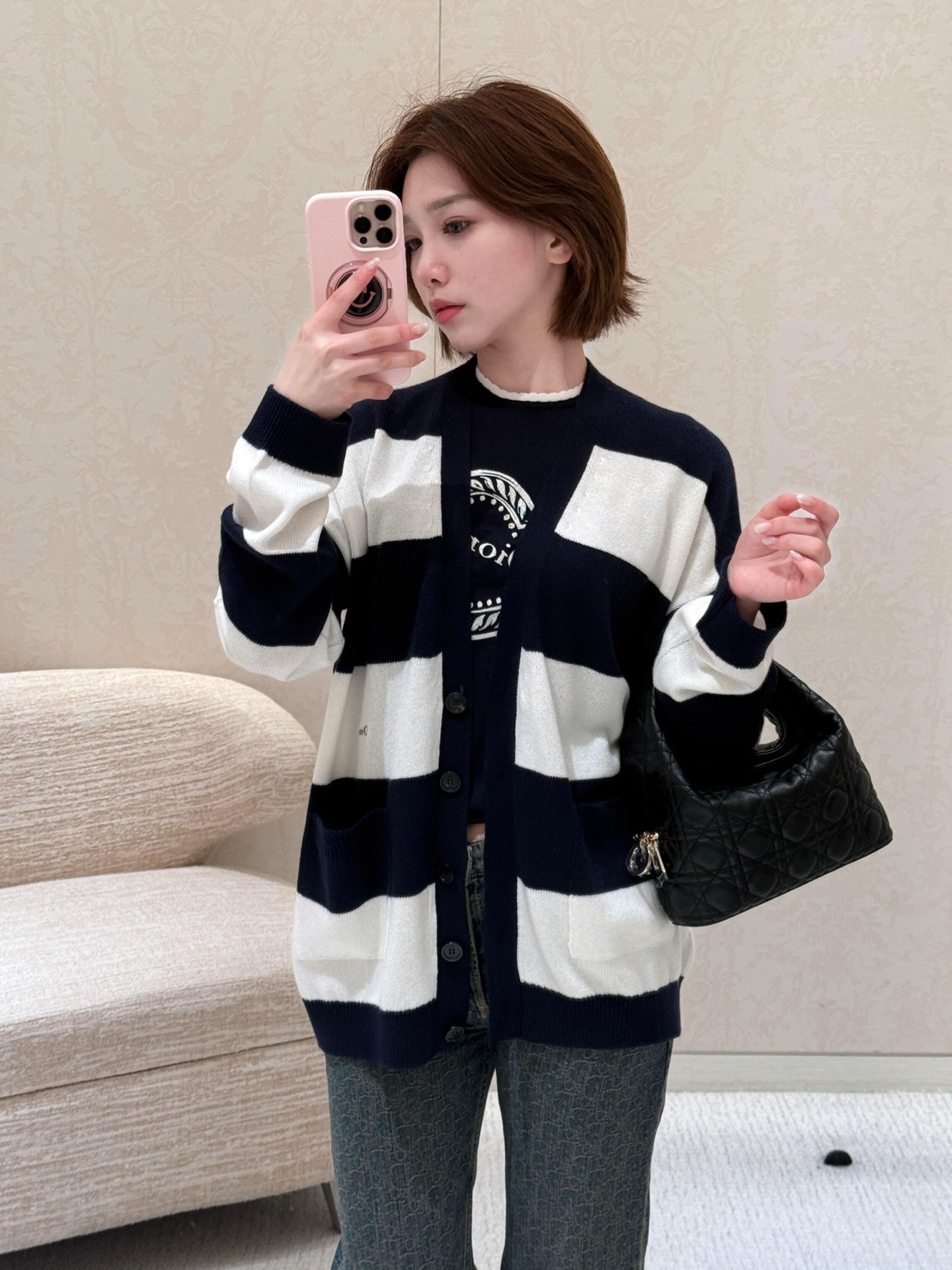 CD 26fw stripe cashmere cardigan