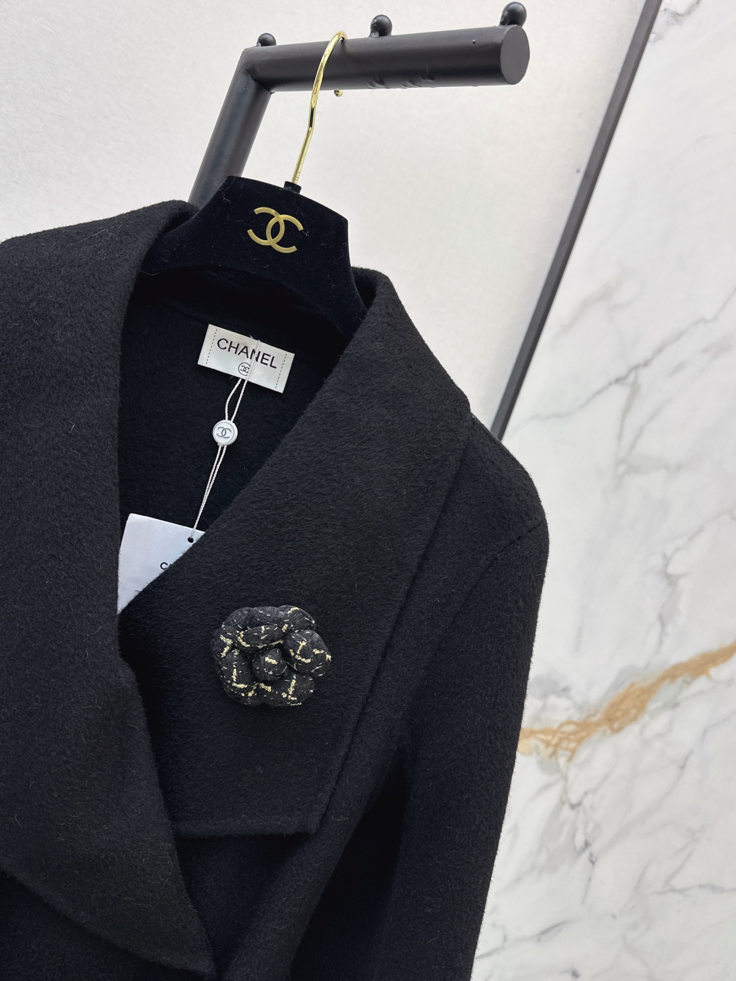 Chan 26fw belted long coat with fur-effect cuffs
