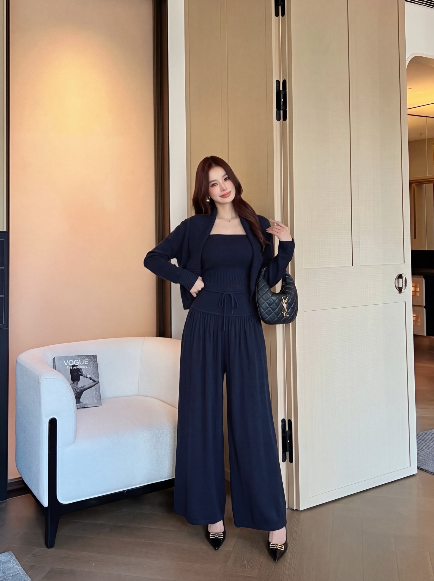 Row 26fw wool cardigan tube top pants sets