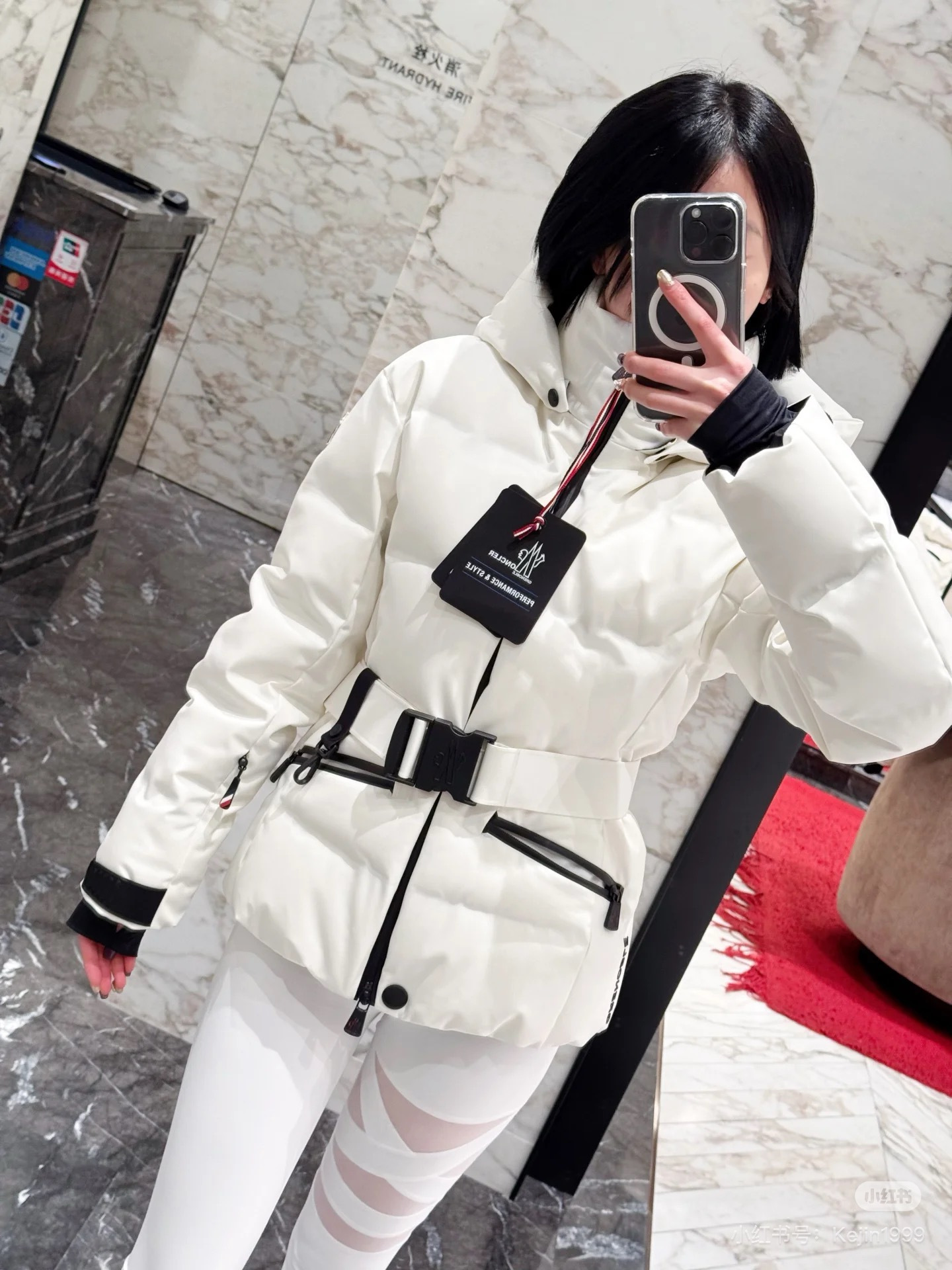 Monc 26fw belted hooded down jacket