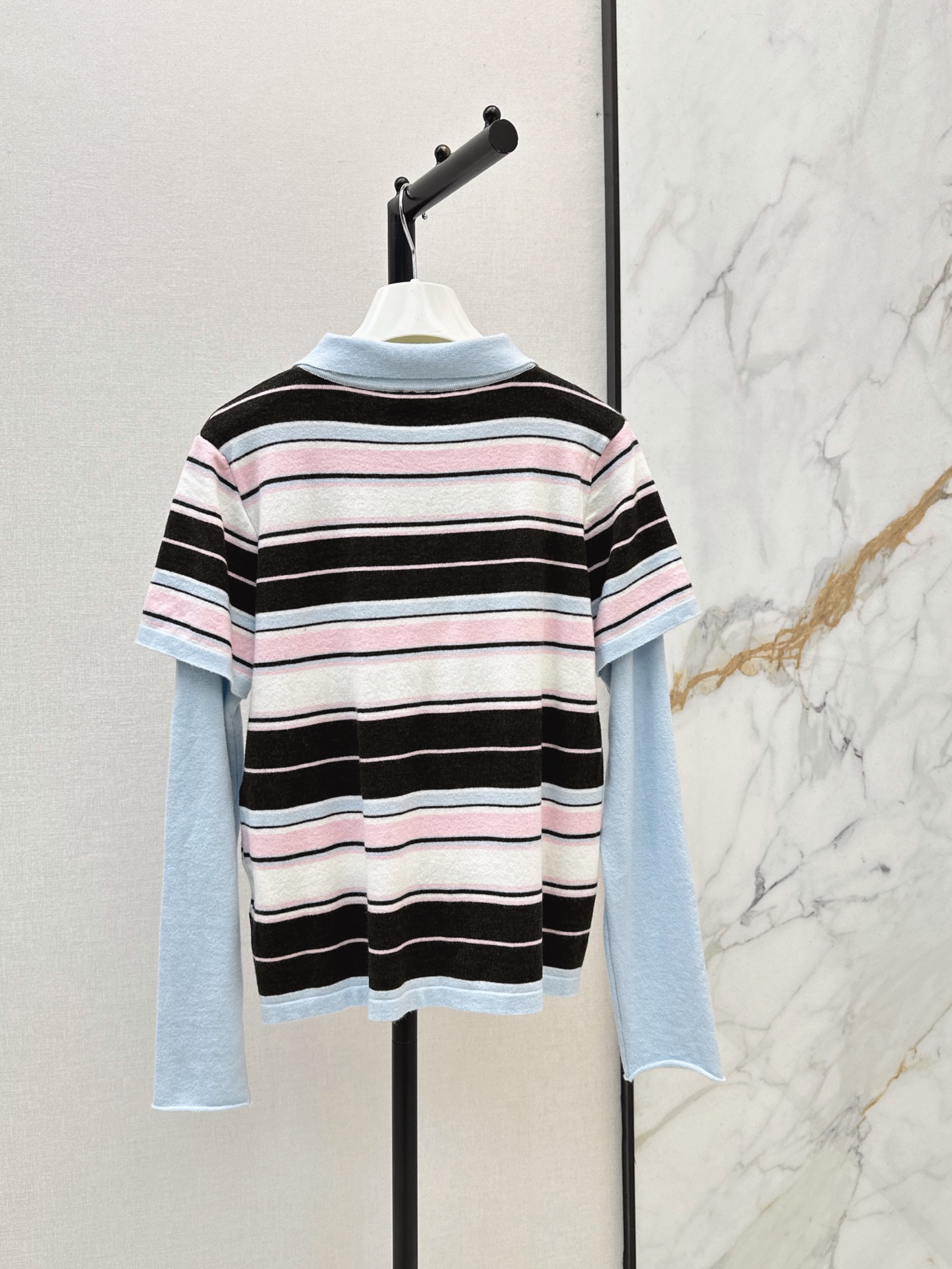 Loe 26fw 2in1 stripe polo knitwear
