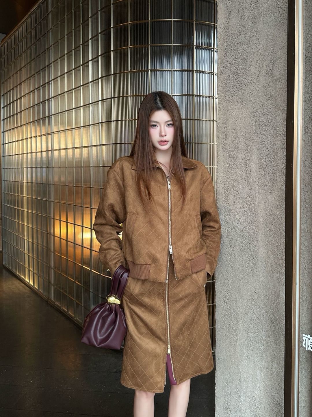 Chan 26fw suede fleece A-line zipper skirt