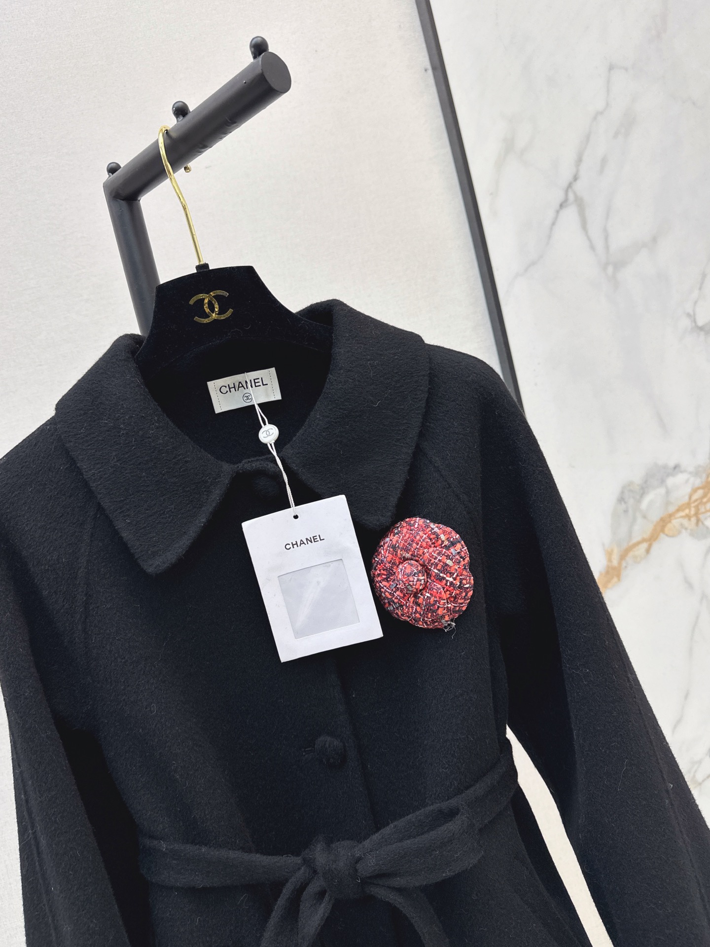 Chan 26fw 3d floarl belted overcoats