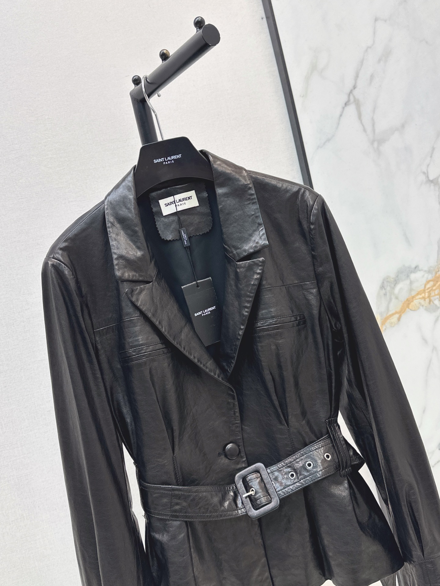 Sain 26fw belted leather jacket