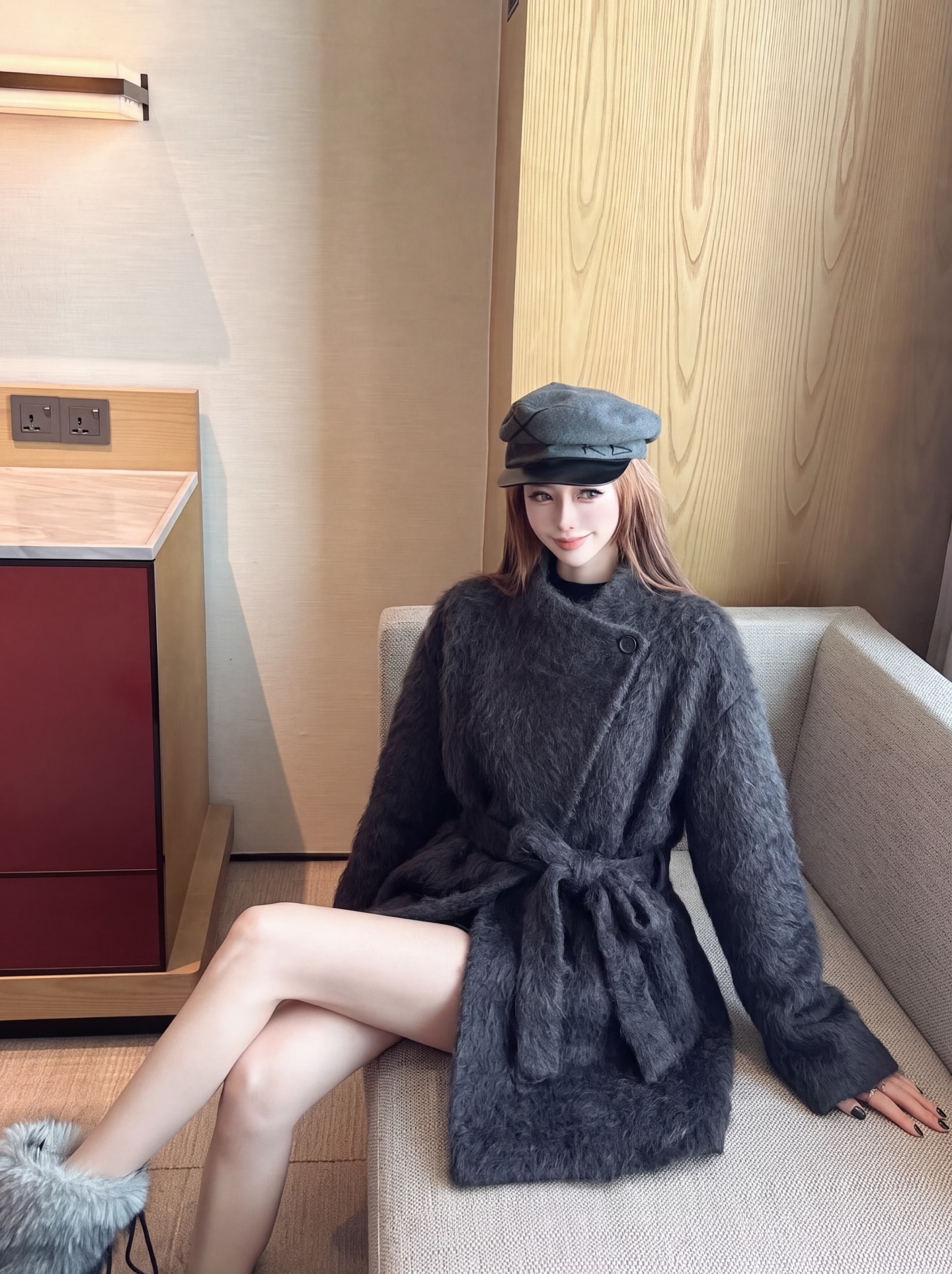 Max 26fw woolen belted jacket