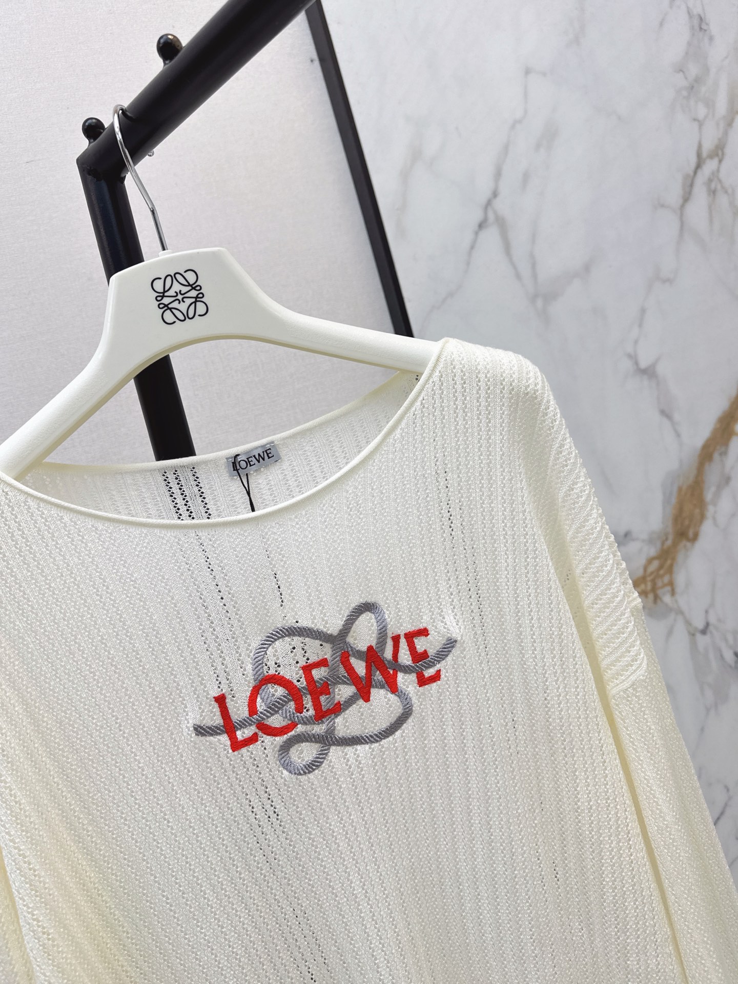 Loe 26fw embroidery hollow knitwear