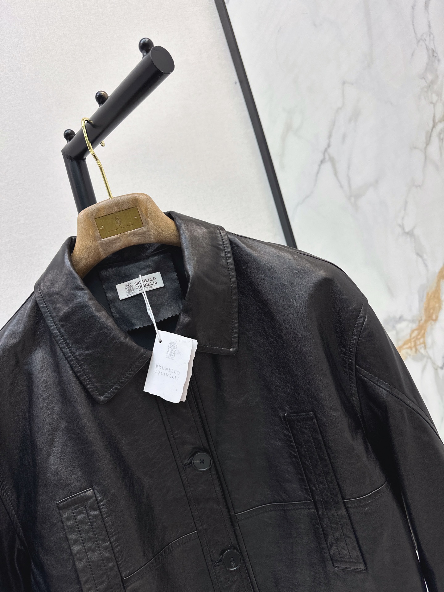 Brun 26fw cropped leather jacket