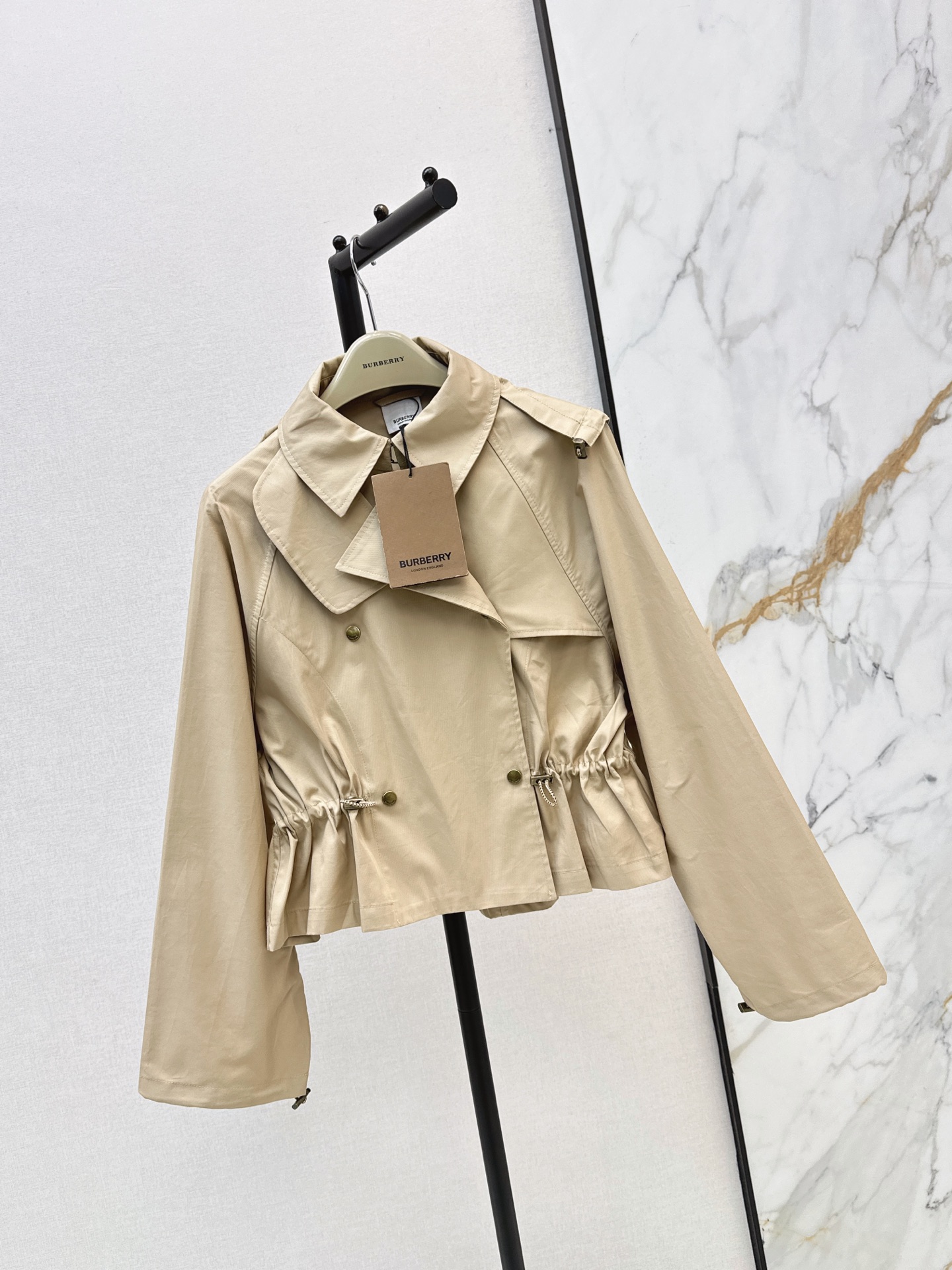Bur 26fw cropped drawstring hooded trench coats