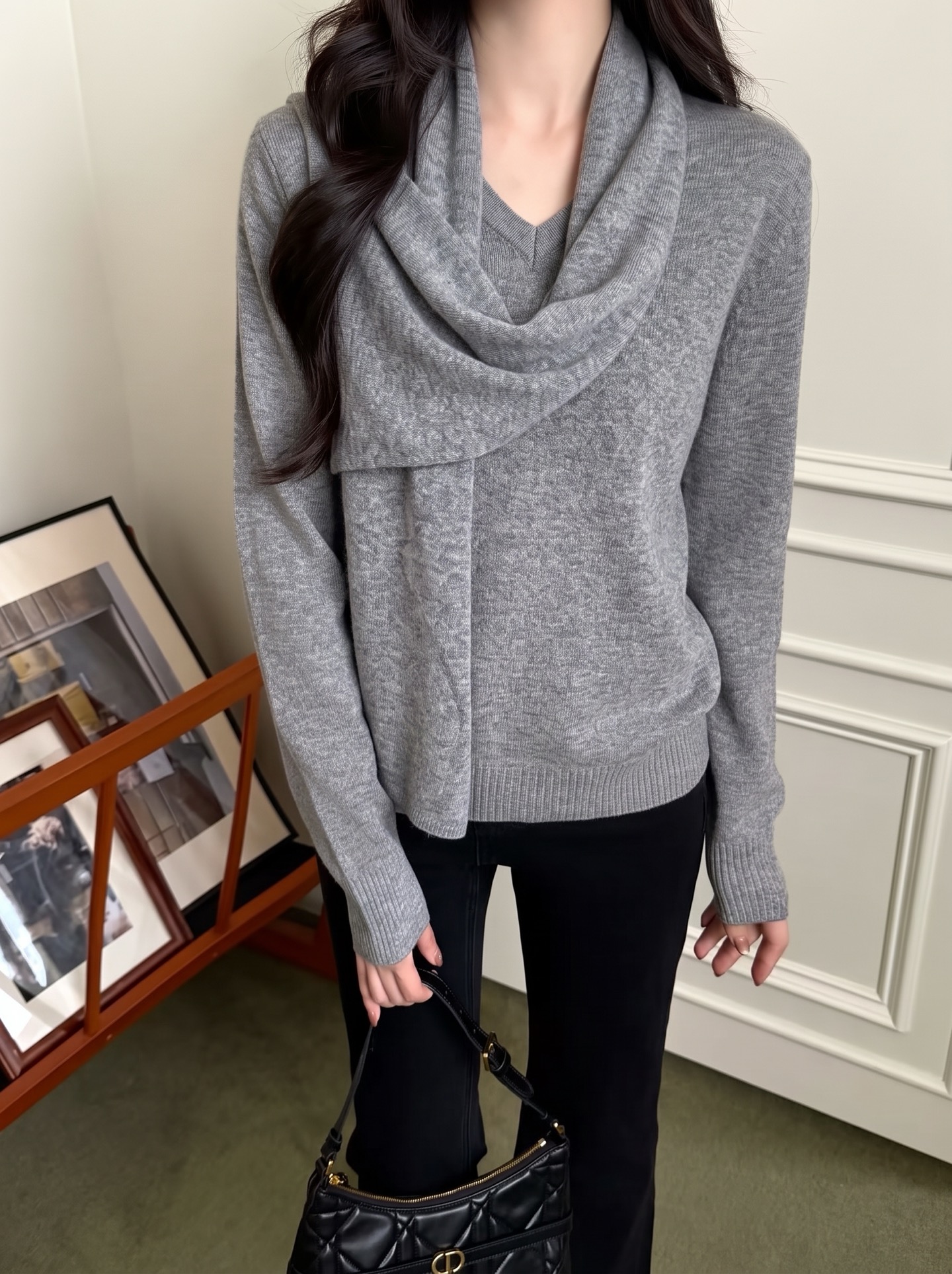 Row 26fw draped scarf-neck knit sweater