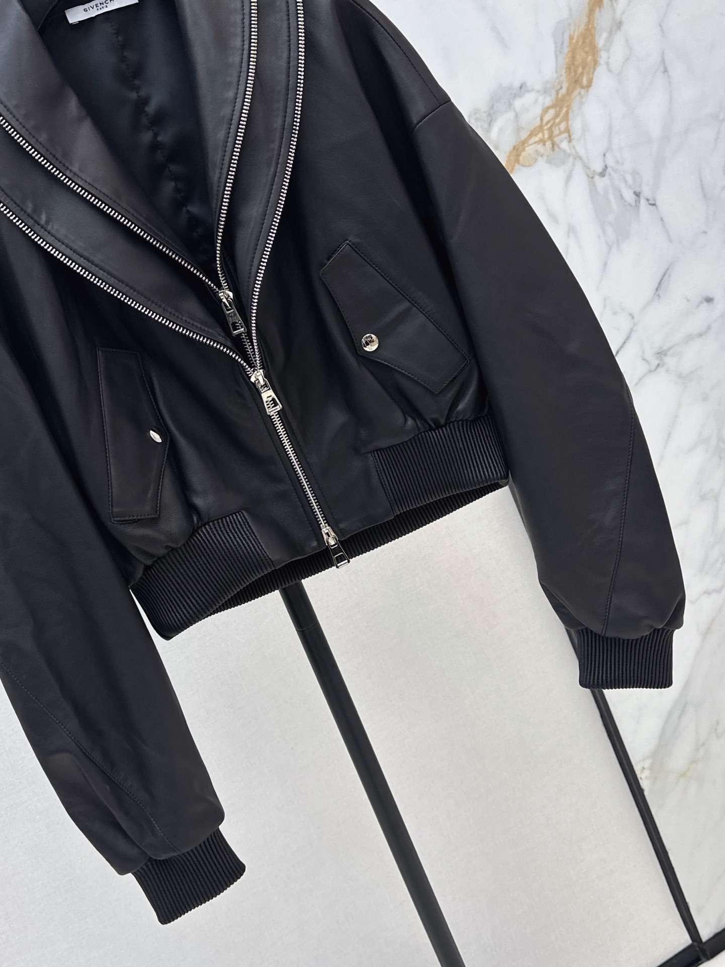 Giv 26fw leather zipper jacket