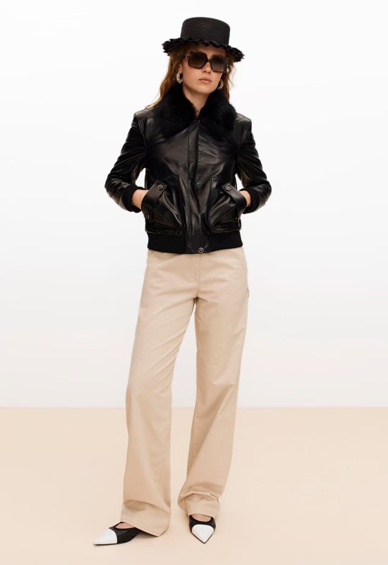 Chan 26fw fur-trim leathjer jacket